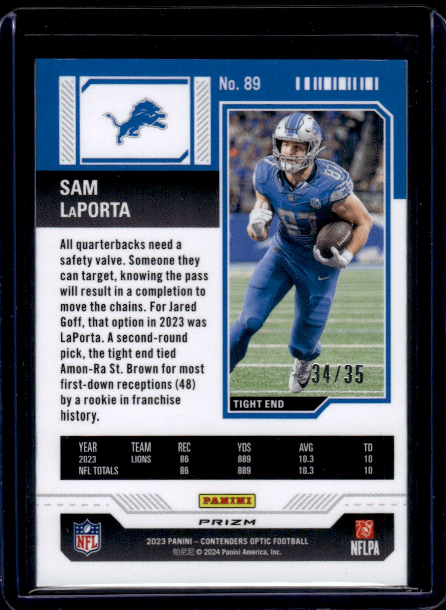 2023 Panini Contenders Optic Rookie Ticket Green Pulsar Sam LaPorta #89 RC /35