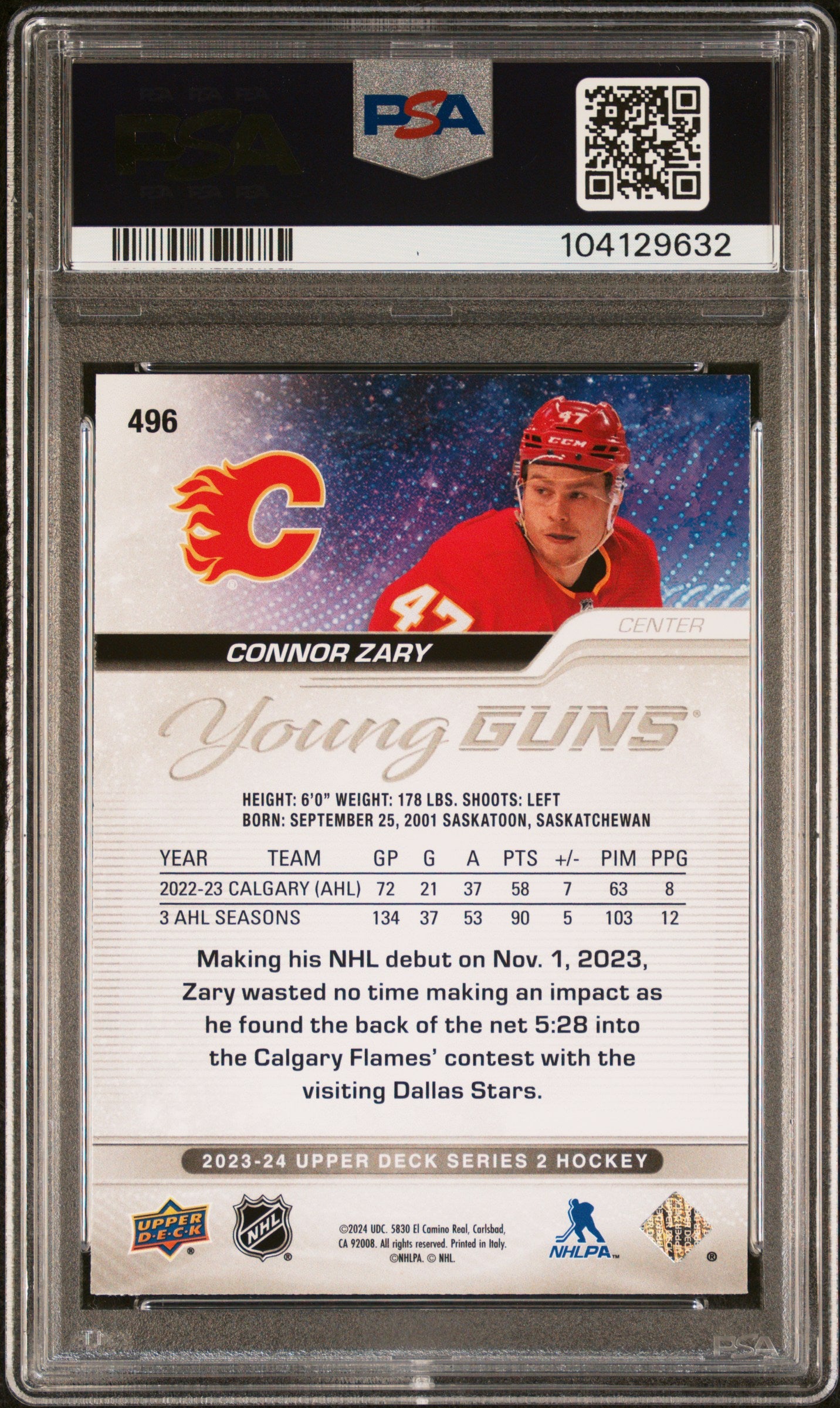 2023 Upper Deck Connor Zary #496 PSA 9