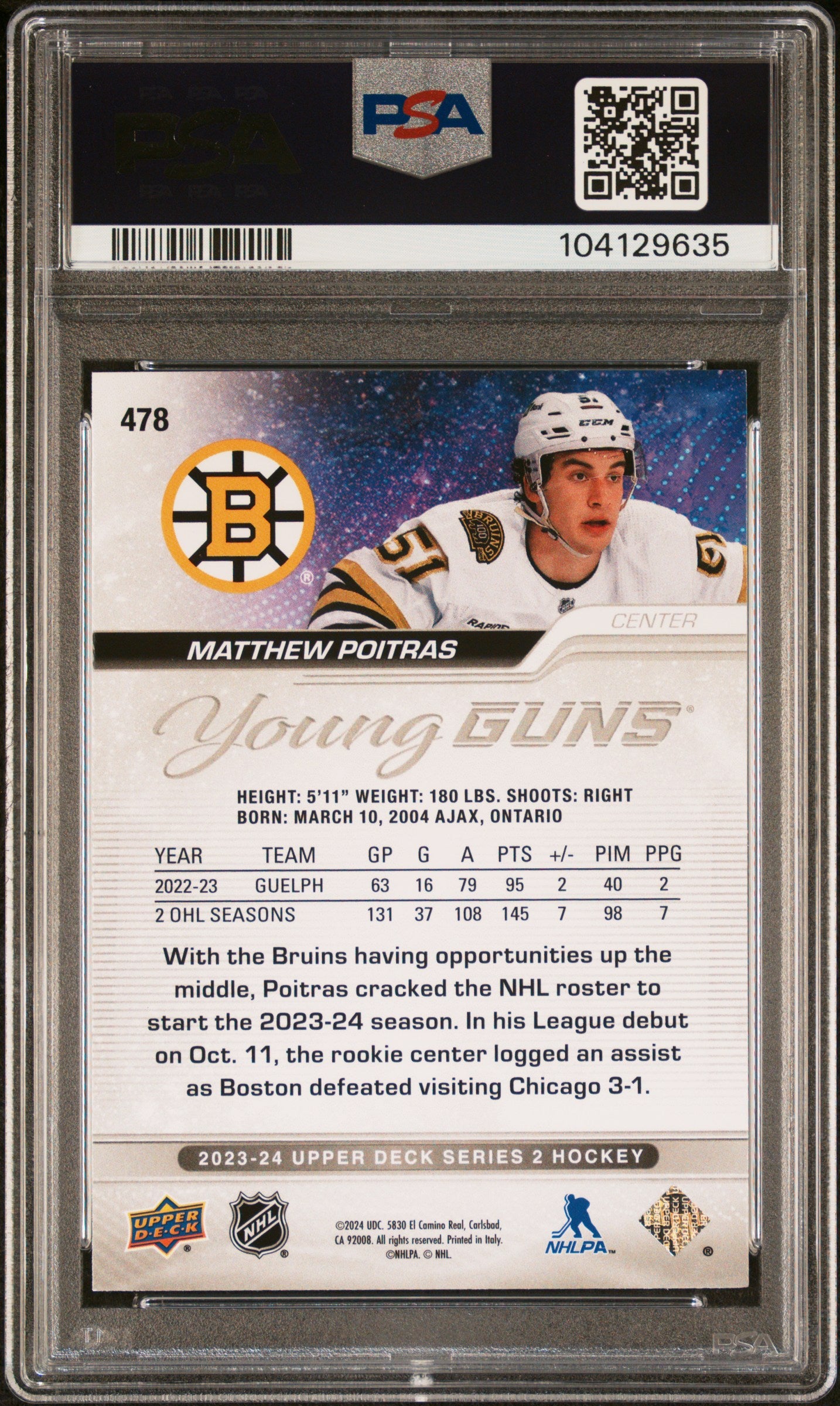 2023 Upper Deck Matthew Poitras #478 PSA 9