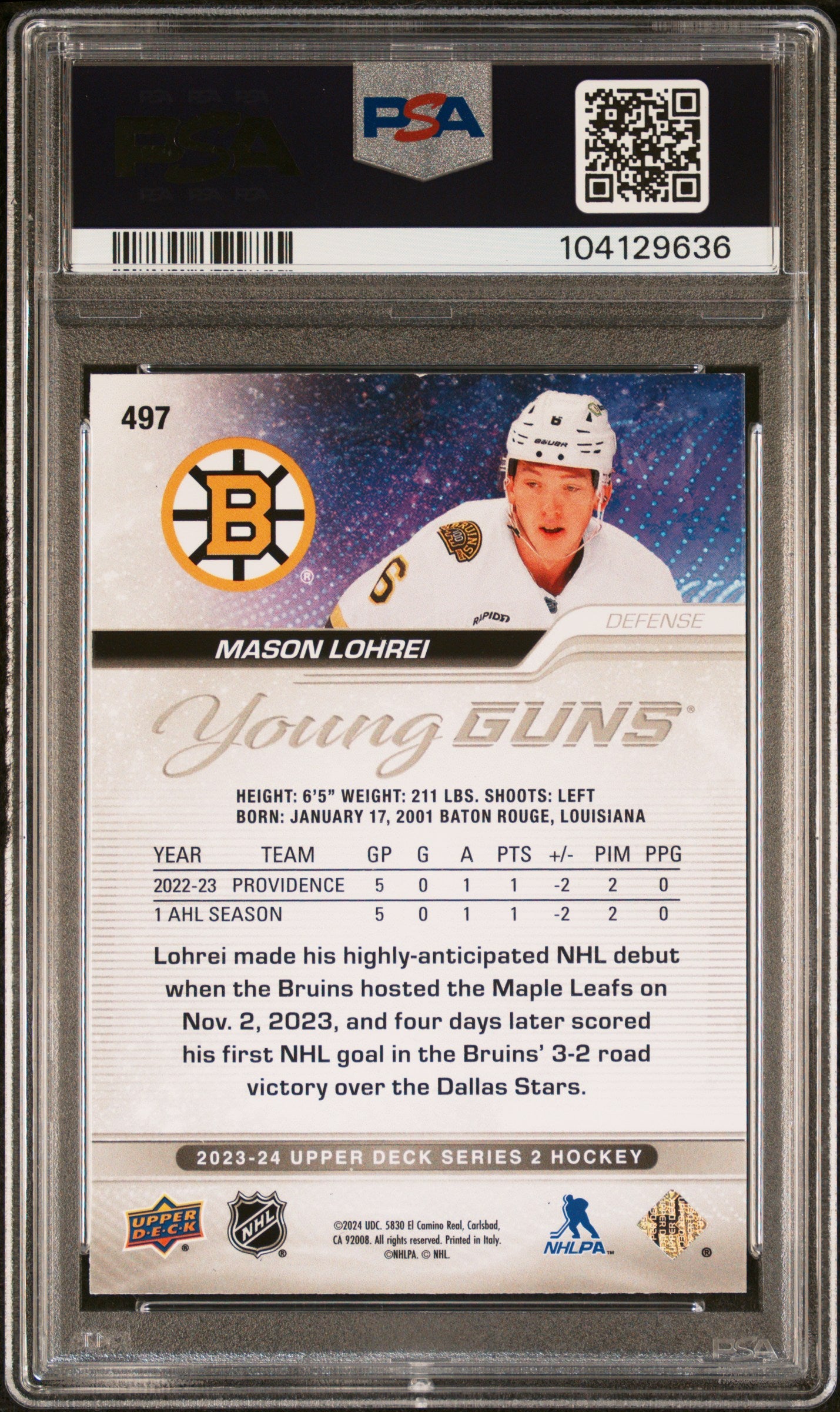 2023 Upper Deck Outburst Silver Mason Lohrei #497 PSA 9