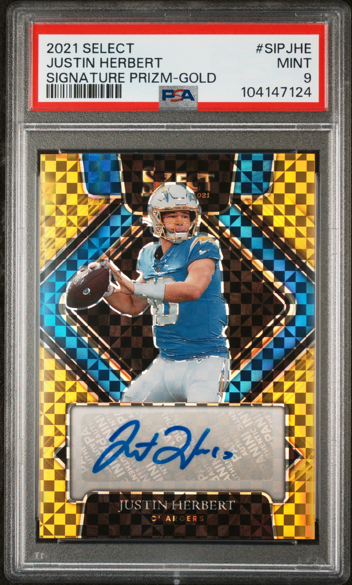2021 Panini Select Gold Prizm Justin Herbert #SIP-JHE Auto 1/10 PSA 9