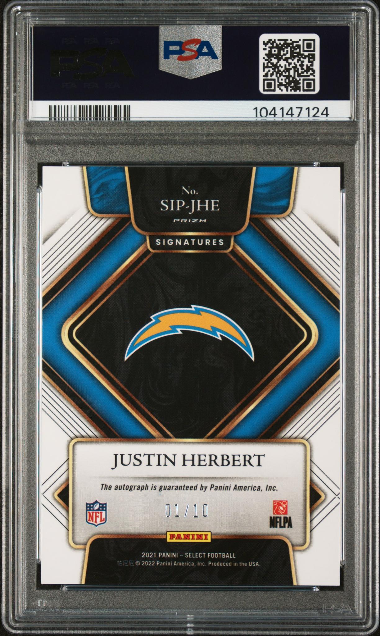 2021 Panini Select Gold Prizm Justin Herbert #SIP-JHE Auto 1/10 PSA 9