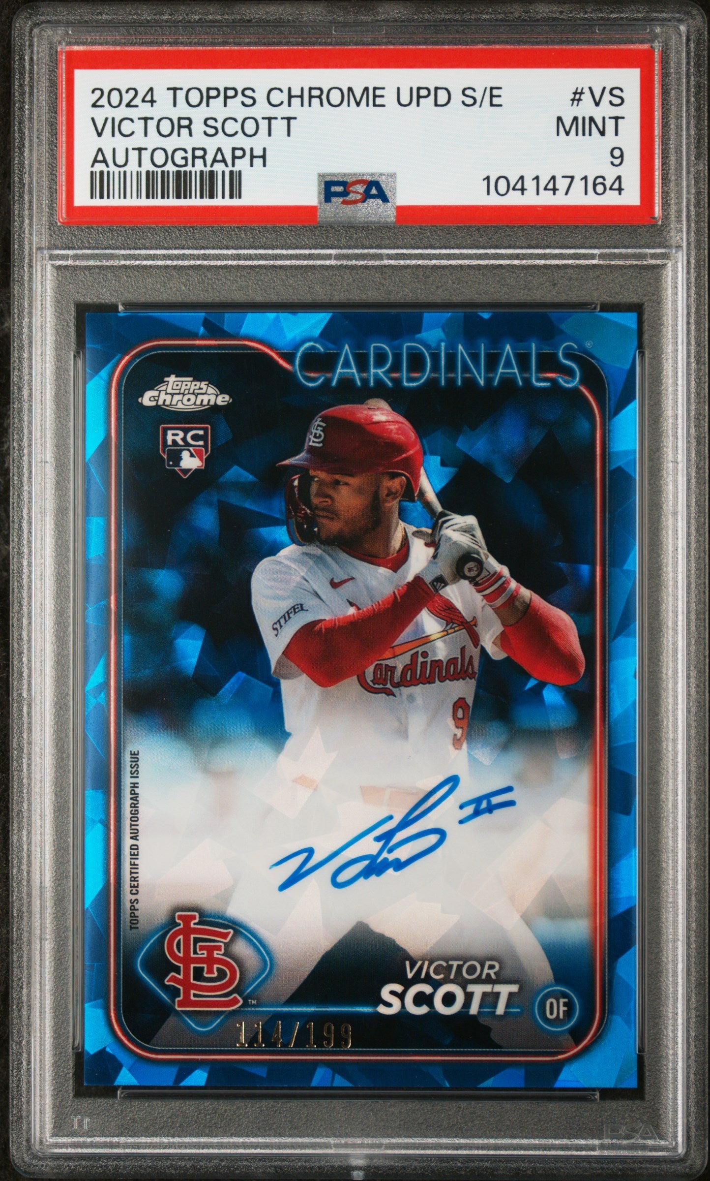 2024 Topps Chrome Sapphire Victor Scott #USA-VS RC Auto /199 PSA 9