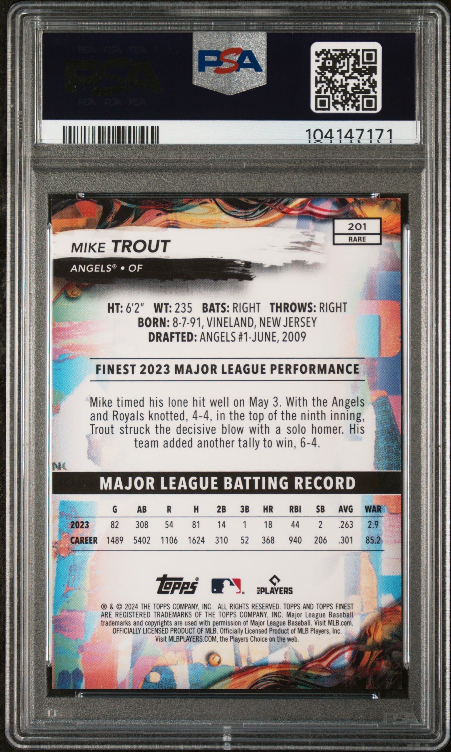 2024 Topps Finest Black Refractor Mike Trout #201 /10 PSA 10