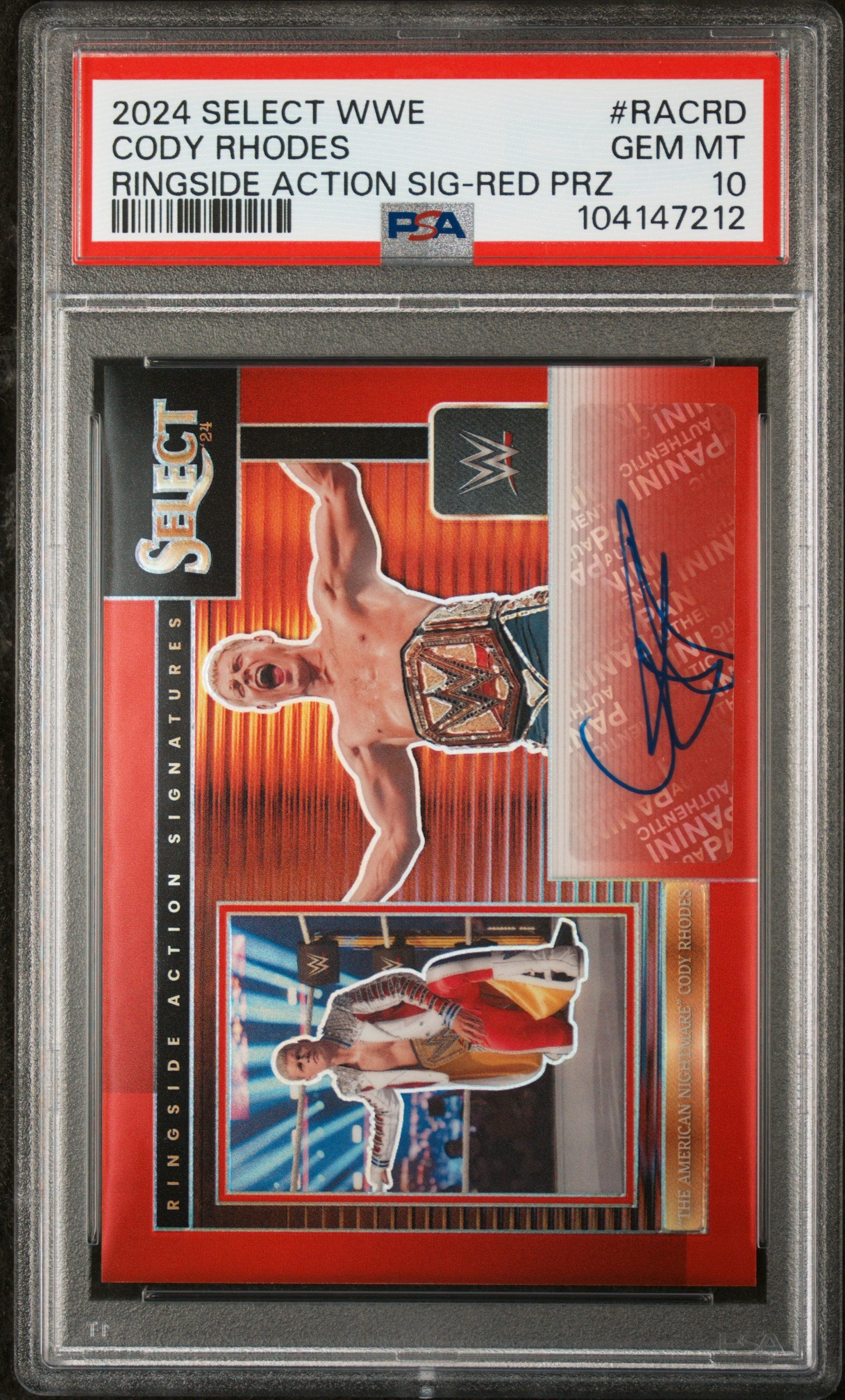 2024 Panini Select Ringside Action Sig Red Cody Rhodes #RA-CRD /99 PSA 10