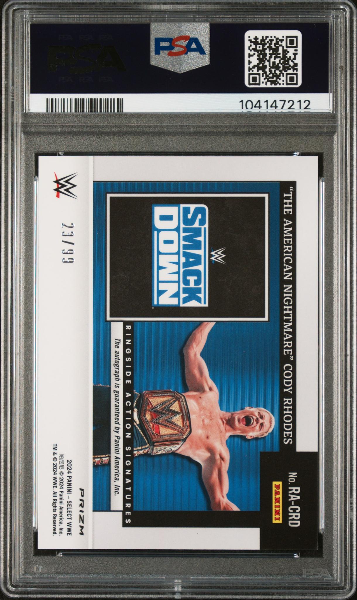 2024 Panini Select Ringside Action Sig Red Cody Rhodes #RA-CRD /99 PSA 10