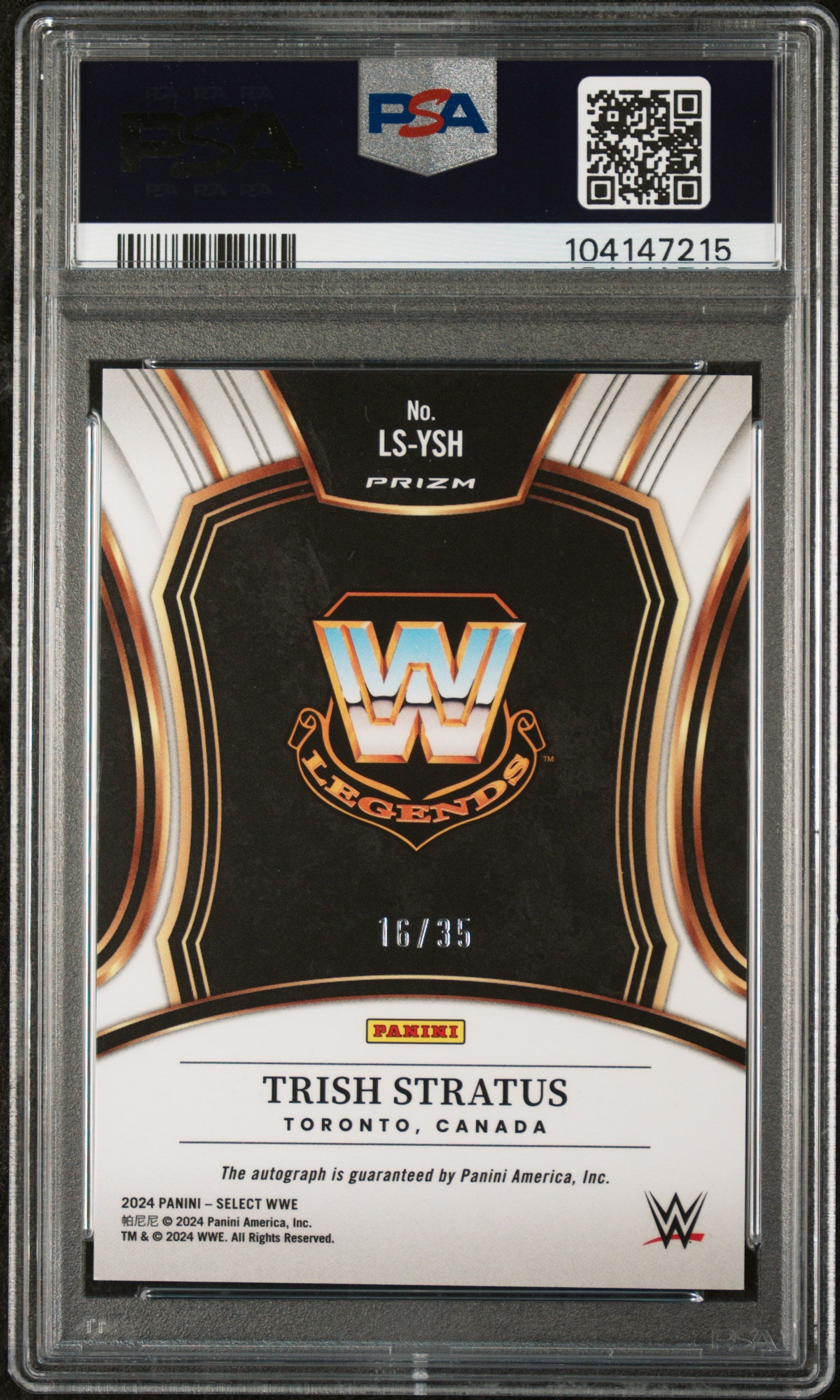2024 Panini Select WWE Legendary Signatures #LSYSH Trish Stratus Legendary Sig-Purple Prizm PSA 10