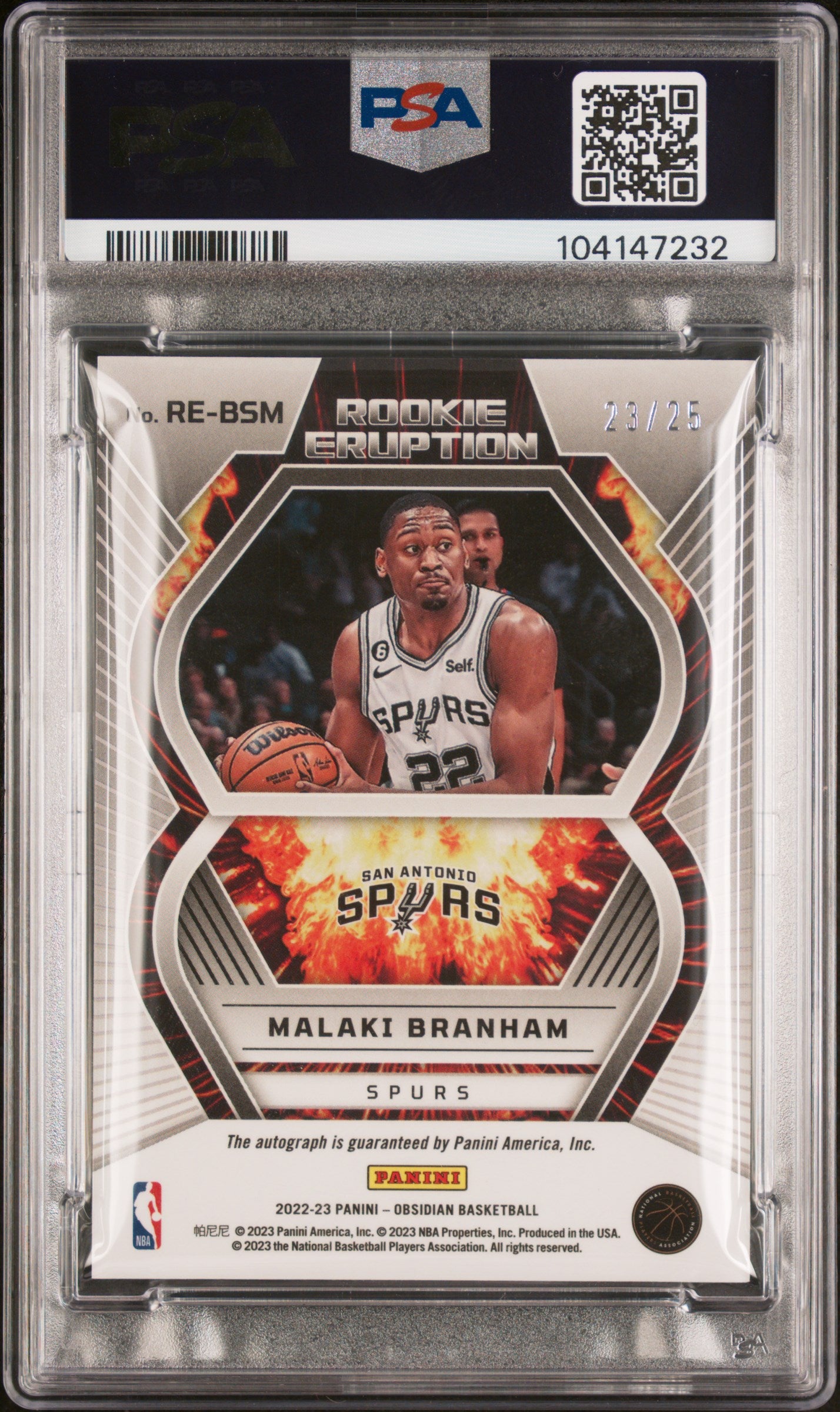2022 Panini Obsidian Rookie Eruption Autographs #REBSM Malaki Branham Electric Etch Green PSA 9