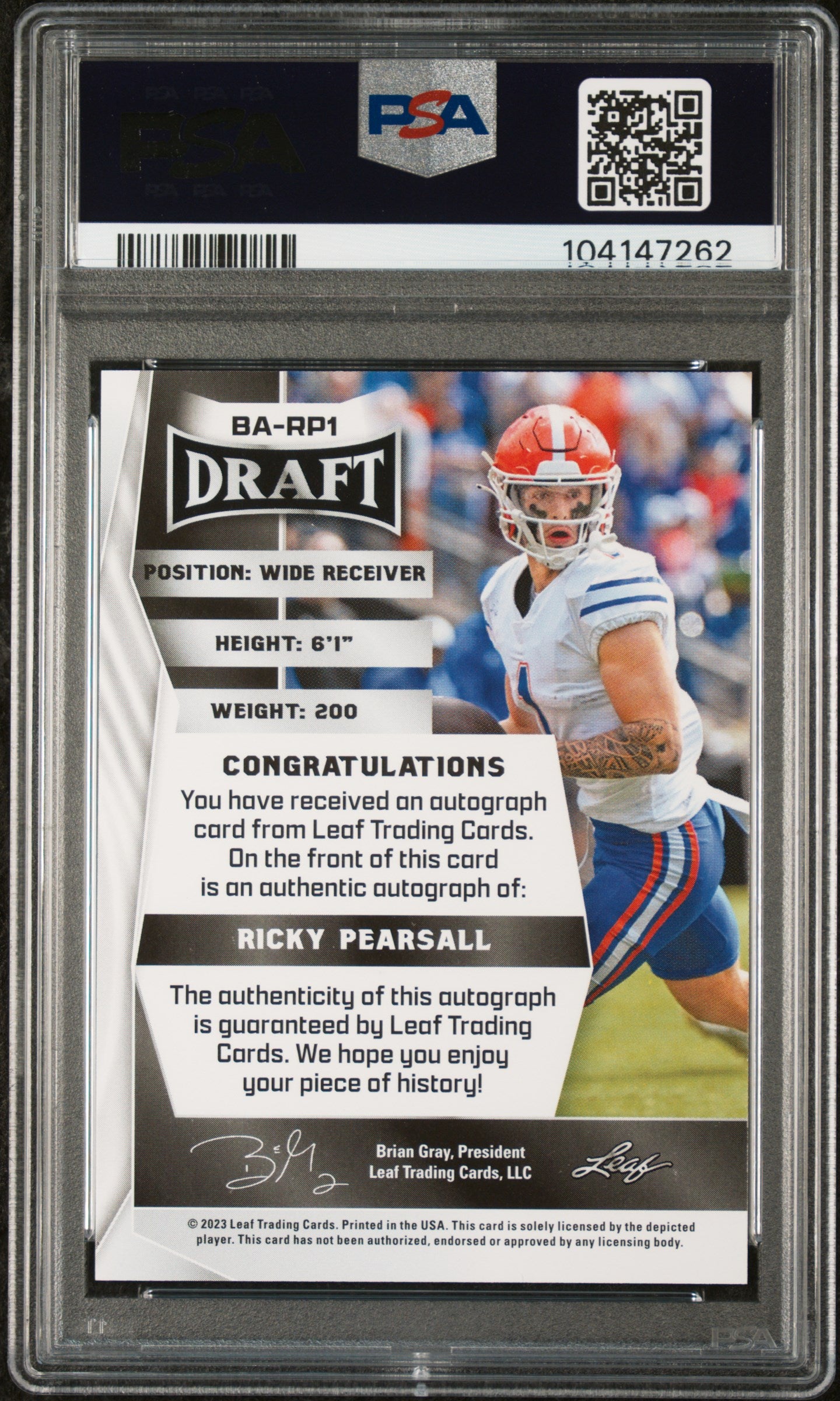 2023 Leaf Draft Autographs Green Ricky Pearsall #BARP1 PSA 9