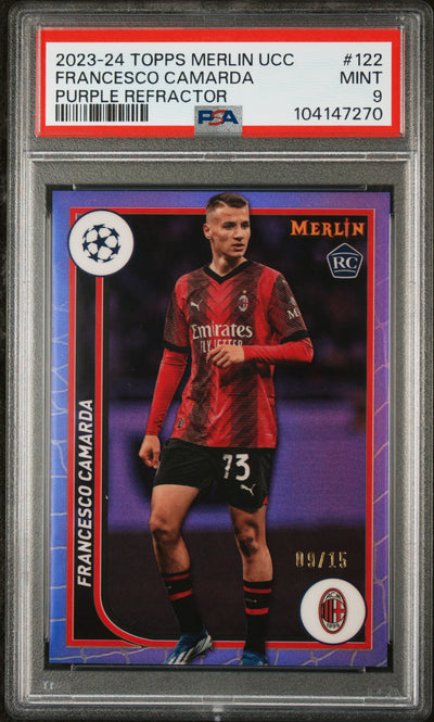 2023-24 Topps Merlin Francesco Camarda #122 Purple Refractor /15 PSA 9