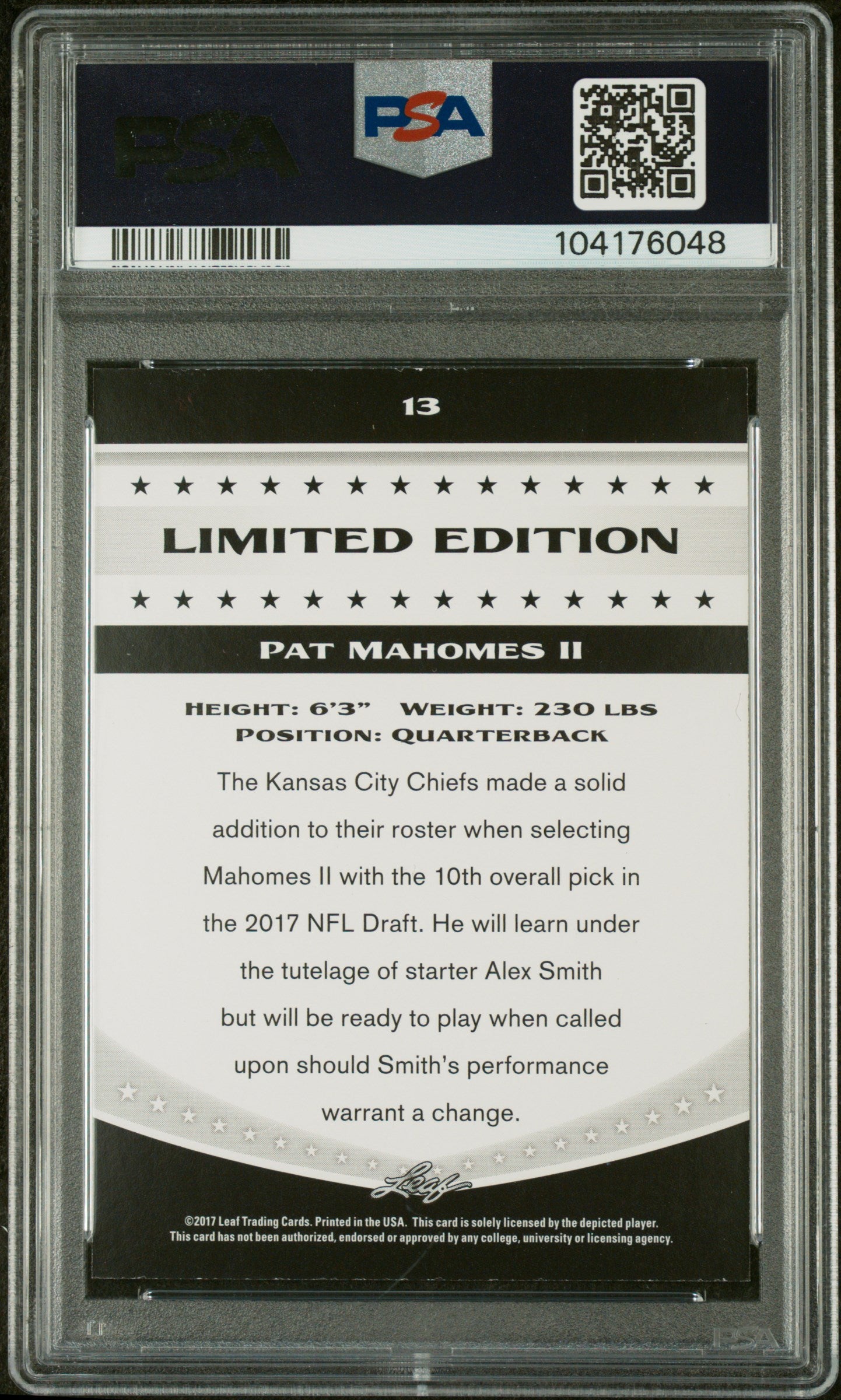 2017 Leaf Special Release Limited Edition Patrick Mahomes II #13 PSA 9