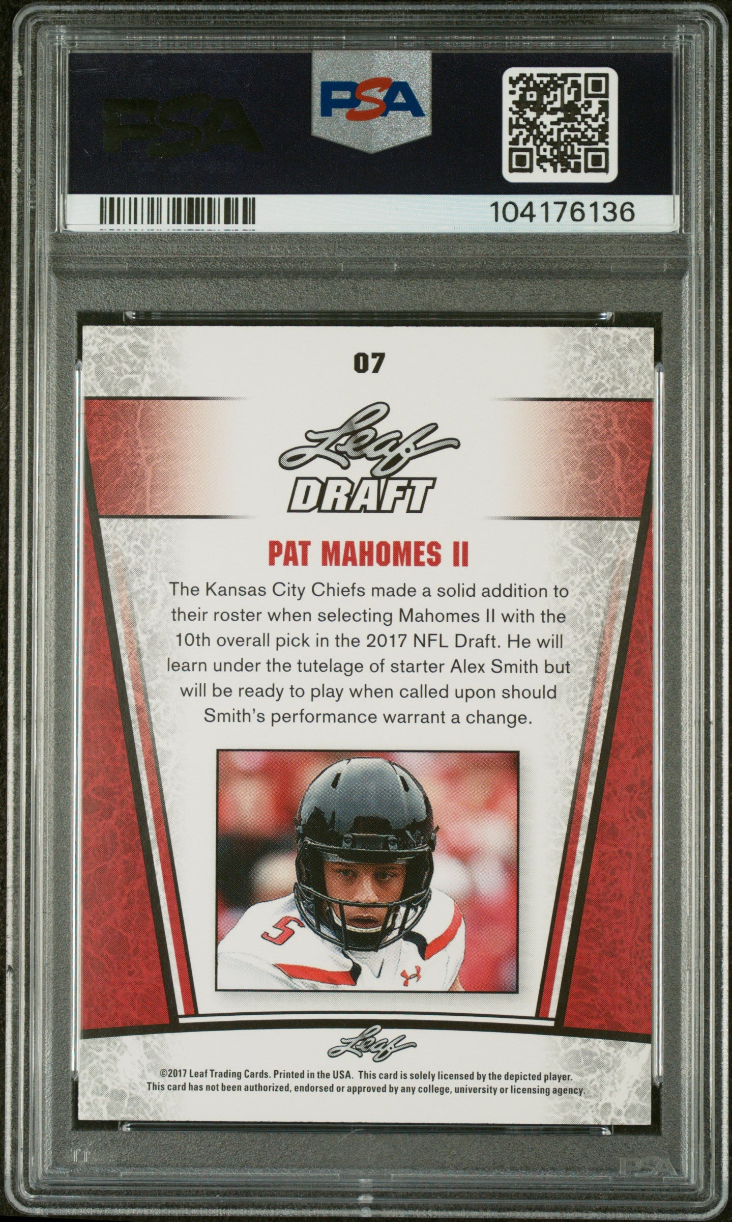2017 Leaf Draft SP Release Silver Pat Mahomes II #07 PSA 9