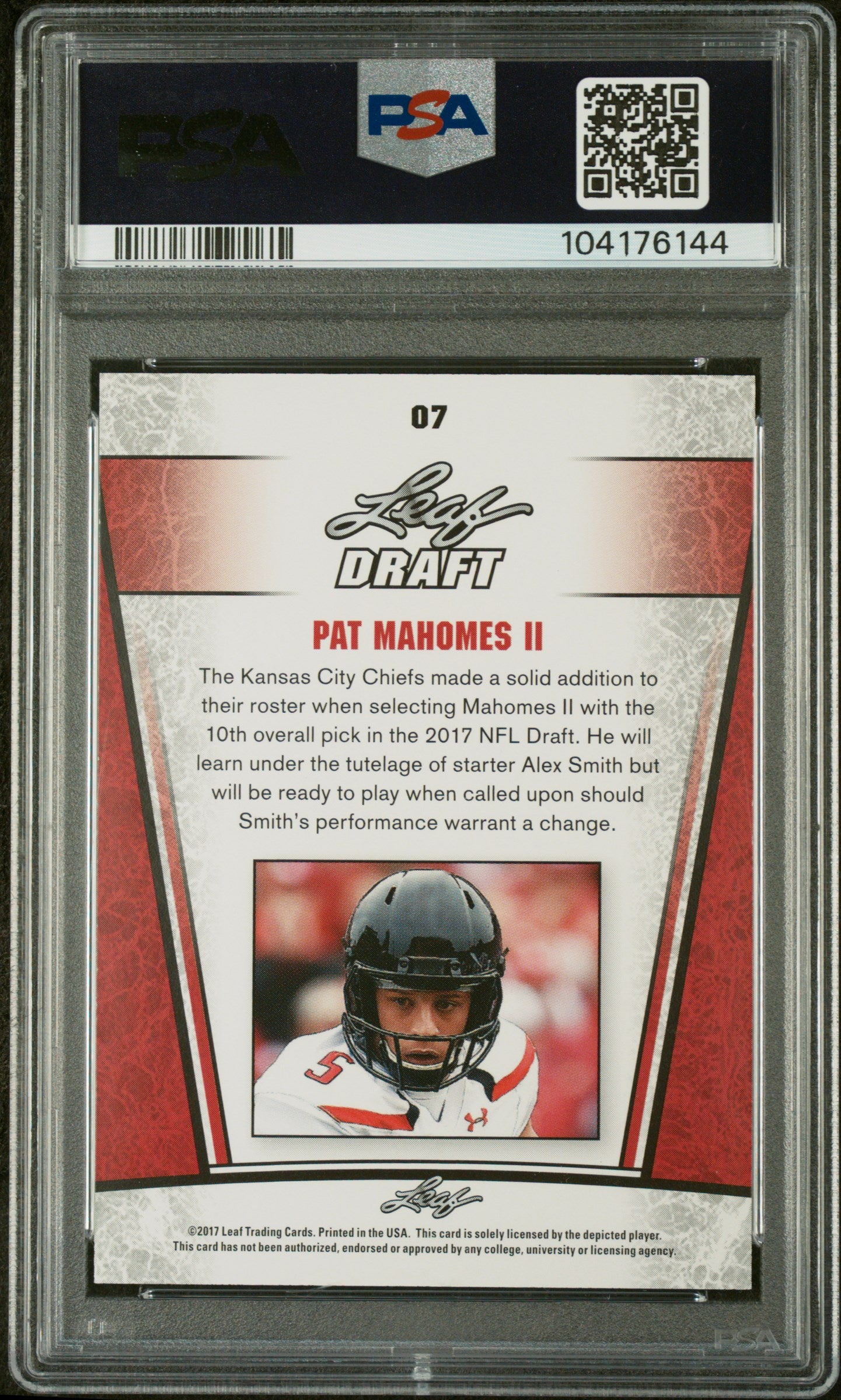 2017 Leaf Draft SP Release Silver Pat Mahomes II #07 PSA 9