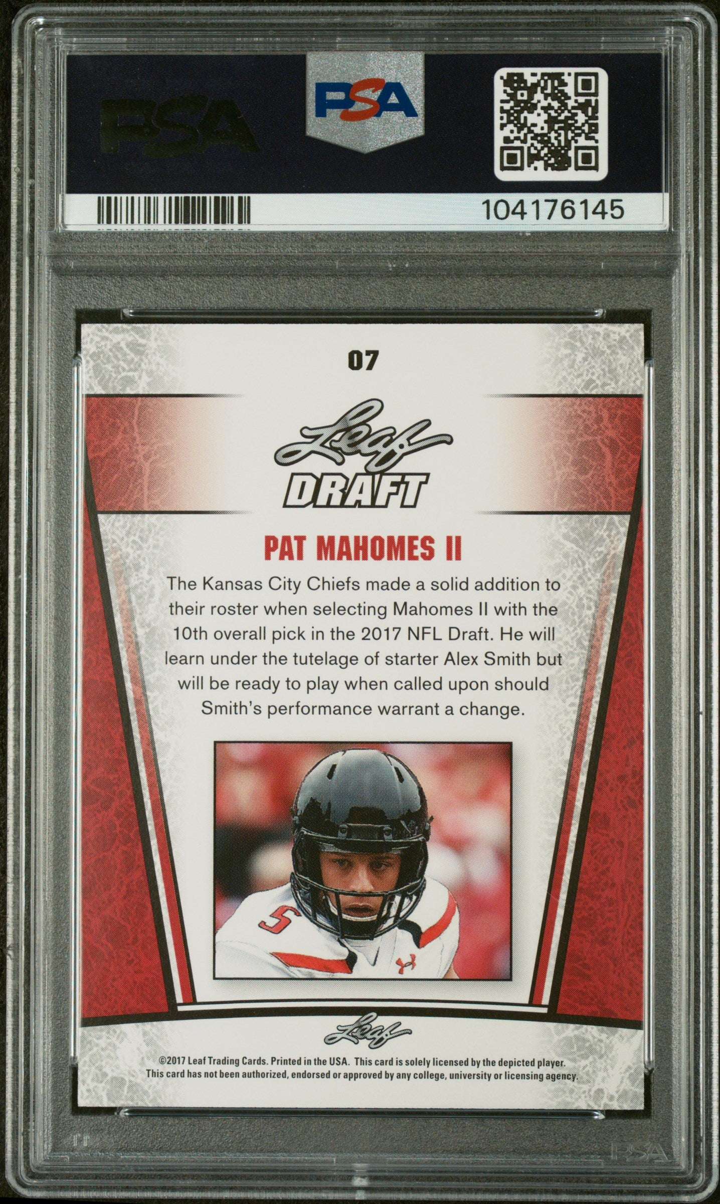 2017 Leaf Draft SP Release Silver Pat Mahomes II #07 PSA 9