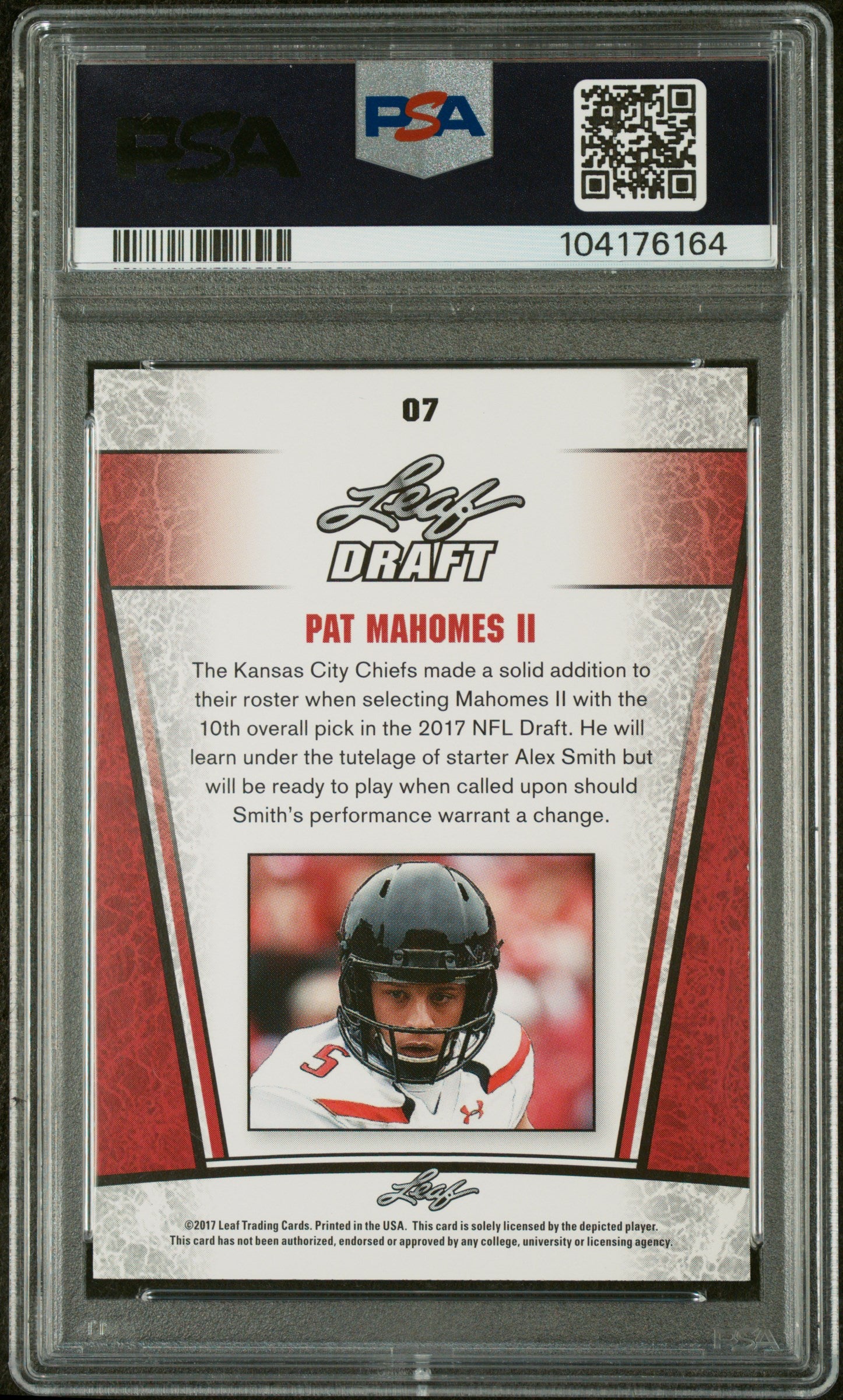 2017 Leaf Draft SP Release Silver Pat Mahomes II #07 PSA 9