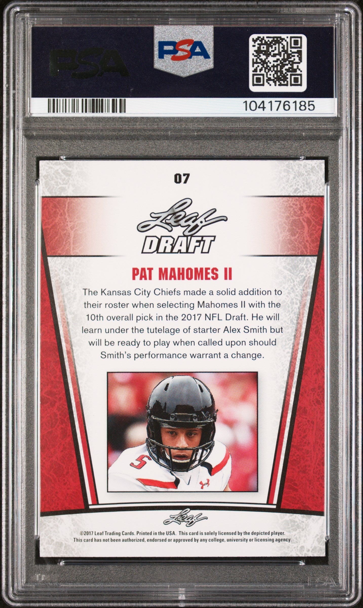 2017 Leaf Draft SP Release Silver Pat Mahomes II #07 PSA 9