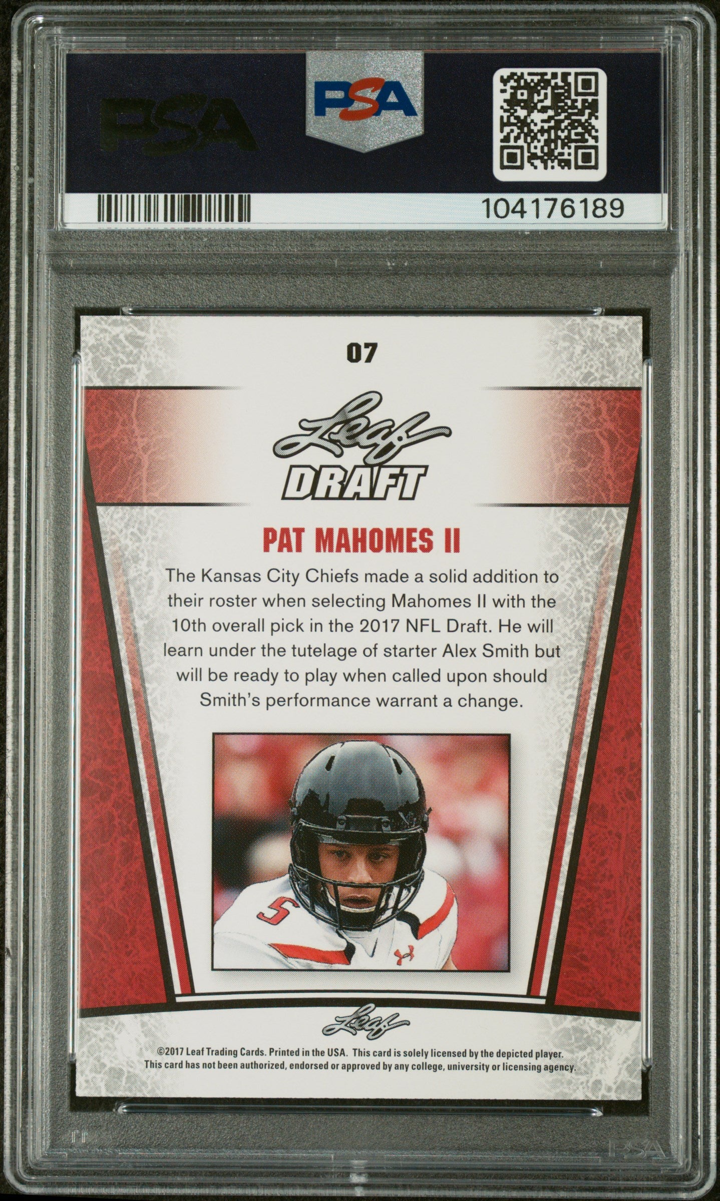 2017 Leaf #07 Patrick Mahomes II Special Release Draft Silver PSA 9