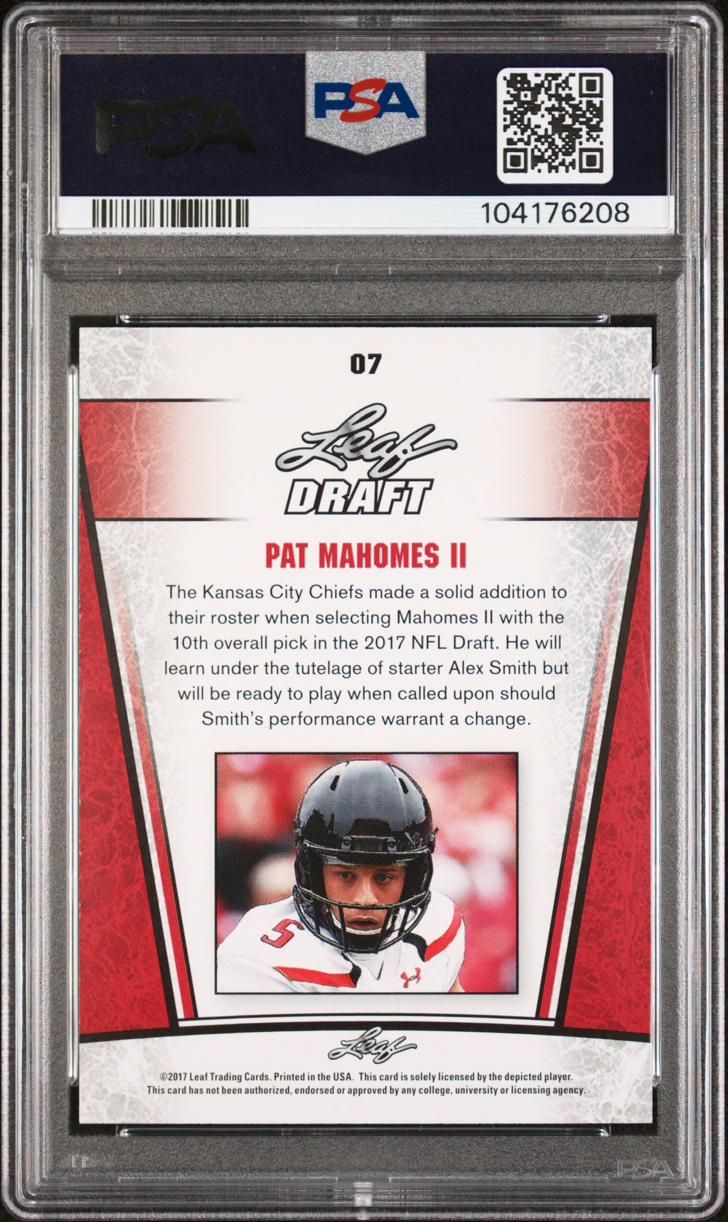 2017 Leaf Draft Silver Pat Mahomes II #07 PSA 9