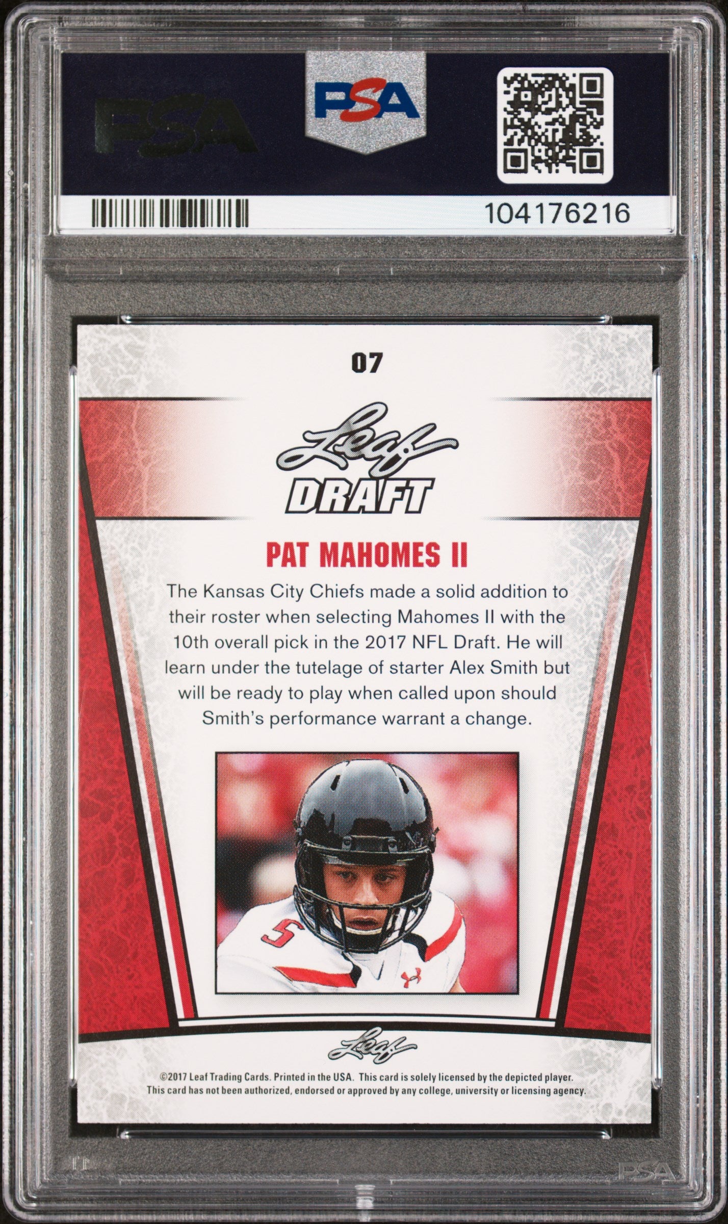 2017 Leaf Draft SP Release Silver Pat Mahomes II #07 PSA 9
