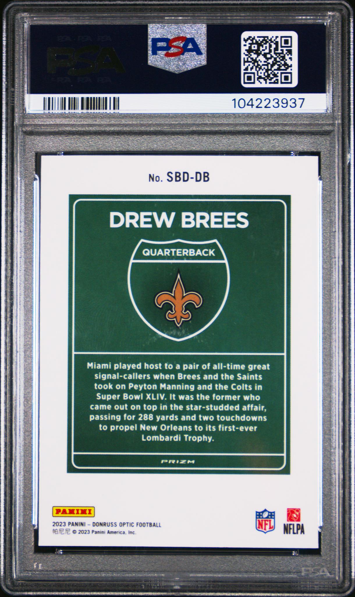 2023 Panini Donruss Optic Super Bowl Downtown Drew Brees #SBD-DB PSA 9