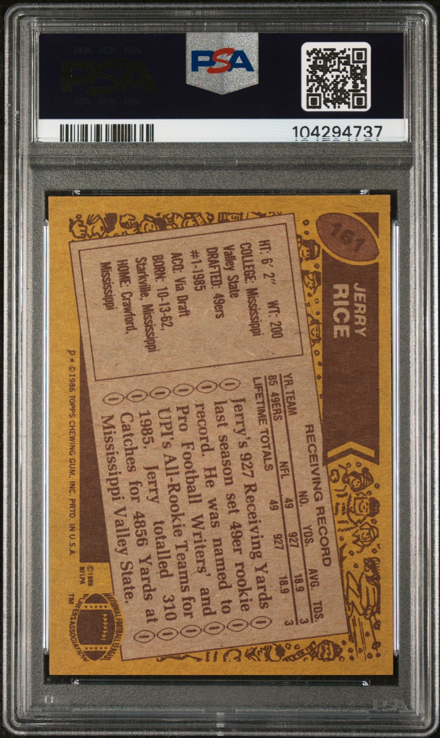 1986 Topps Jerry Rice #161 PSA 8