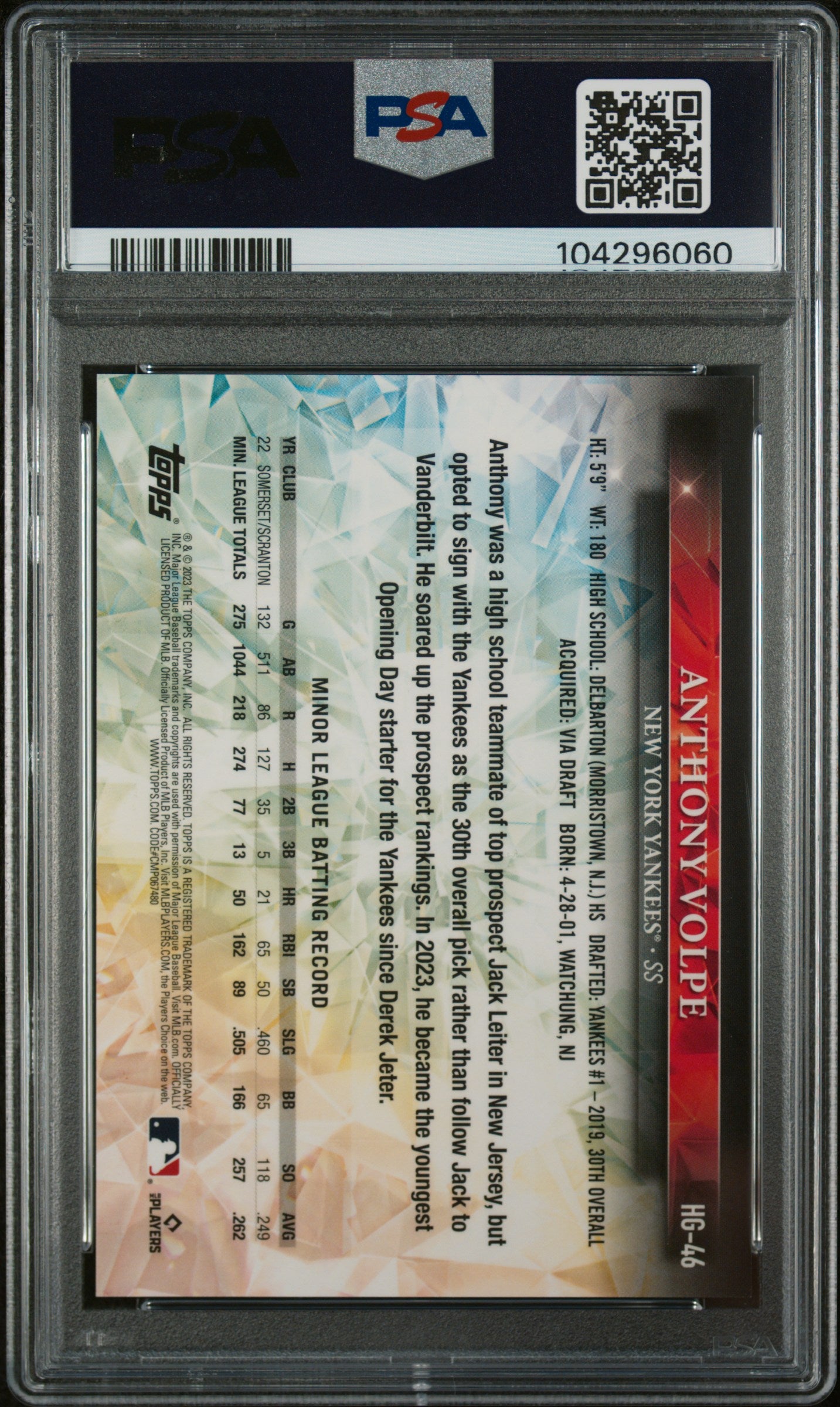 2023 Topps Chrome Hidden Gems Anthony Volpe #HG46 RC PSA 10