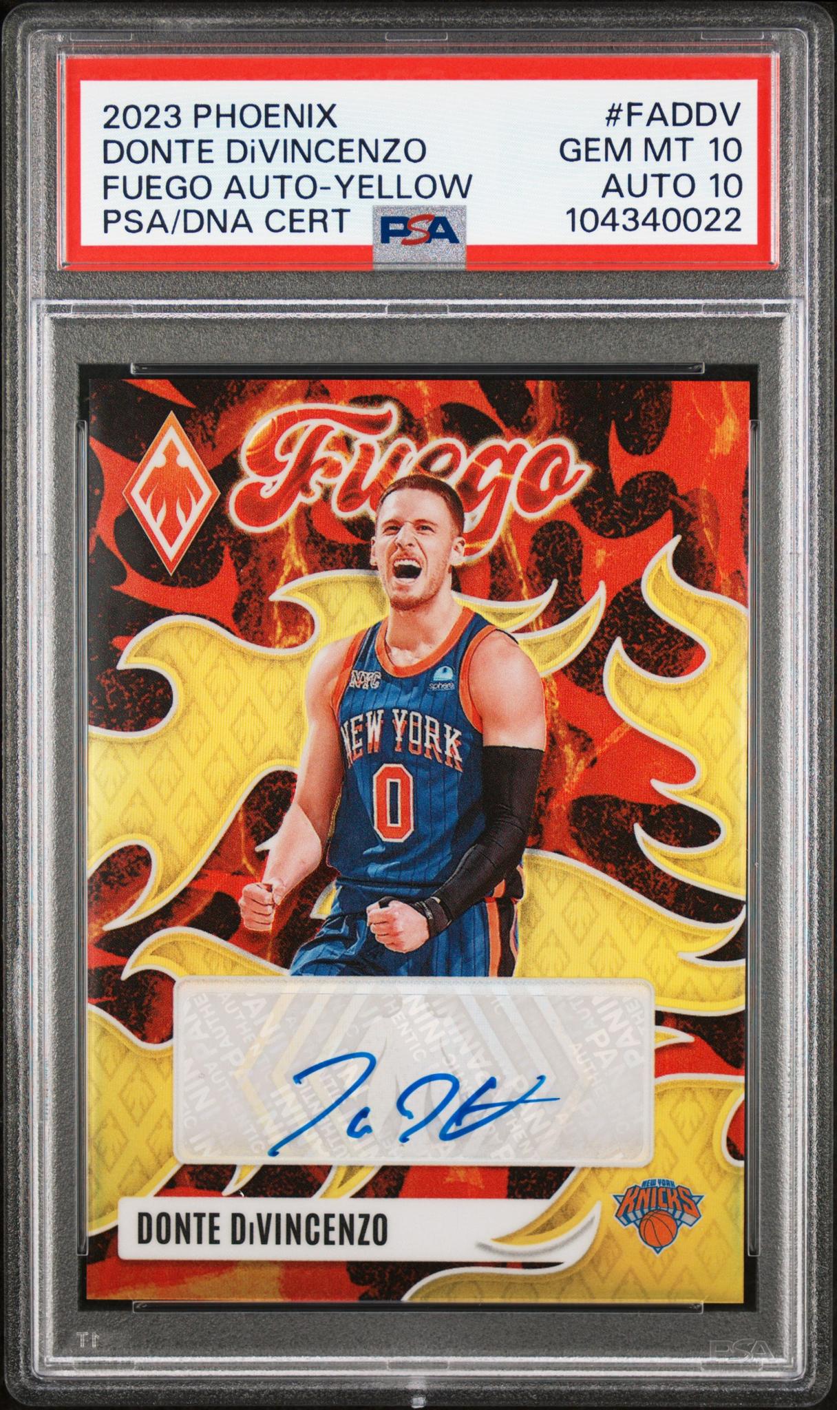 2023 Panini Phoenix Fuego Yellow Donte DiVincenzo #FA-DDV Auto/35 PSA 10 Auto 10