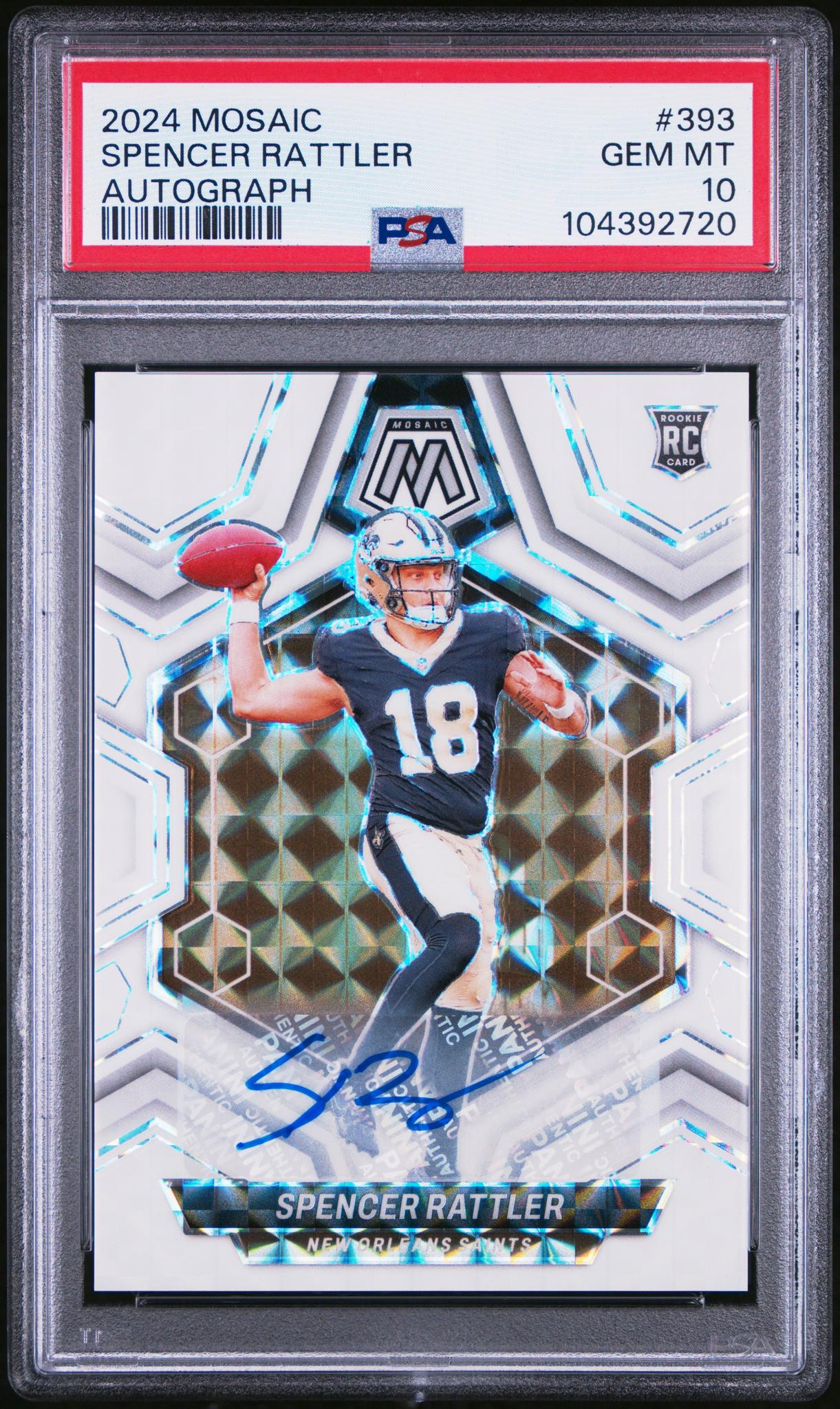 2024 Panini Mosaic Rookie Autograph Spencer Rattler #393 PSA 10