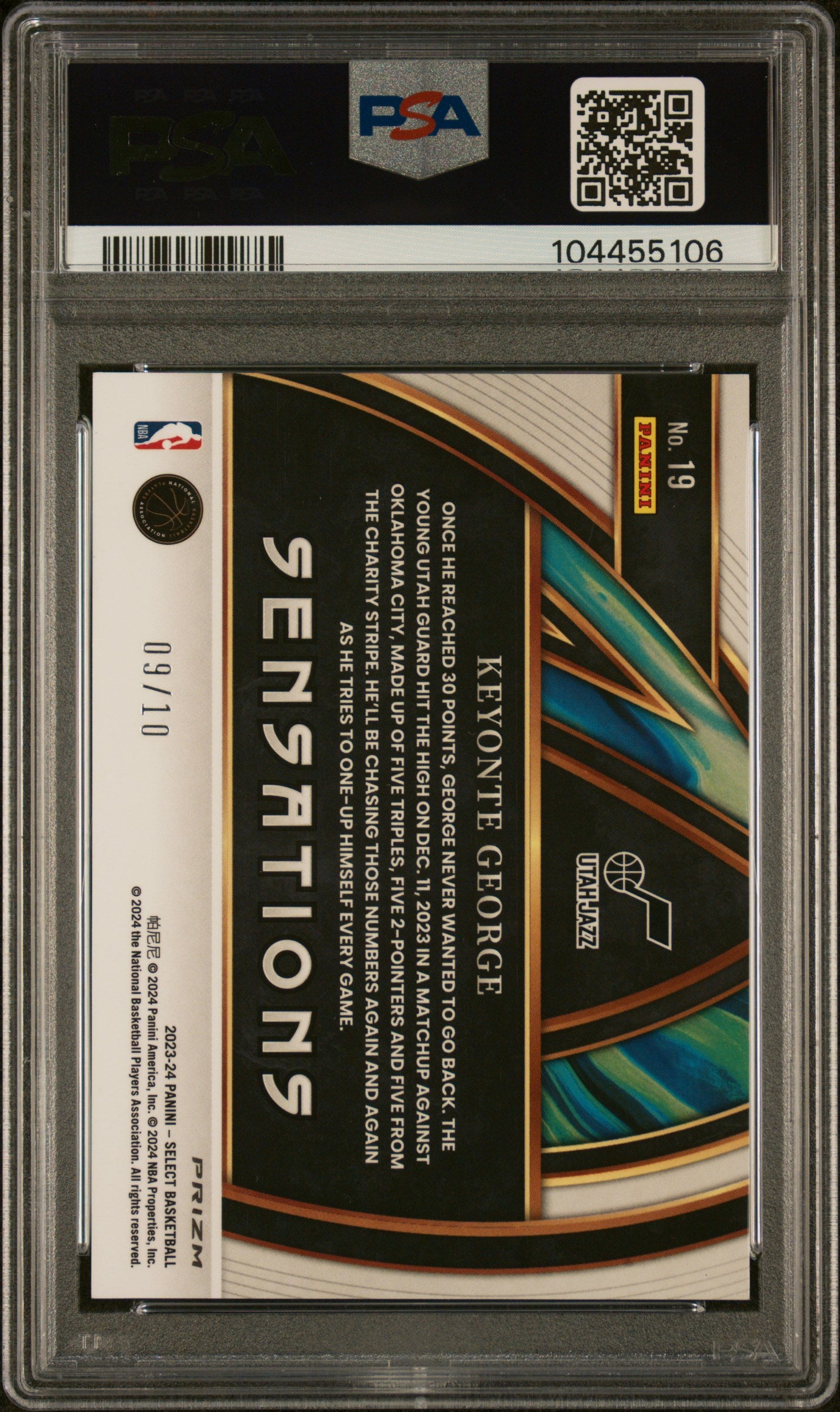 2023 Panini Select Sensations Gold Keyonte George #19 /10 PSA 9