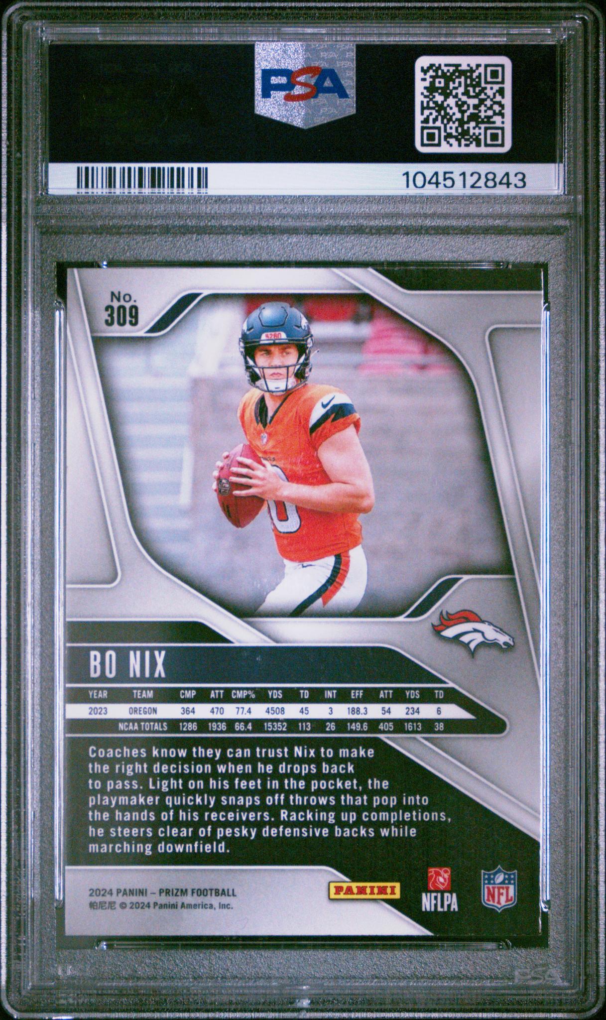2024 Panini Prizm Bo Nix #309 RC PSA 10