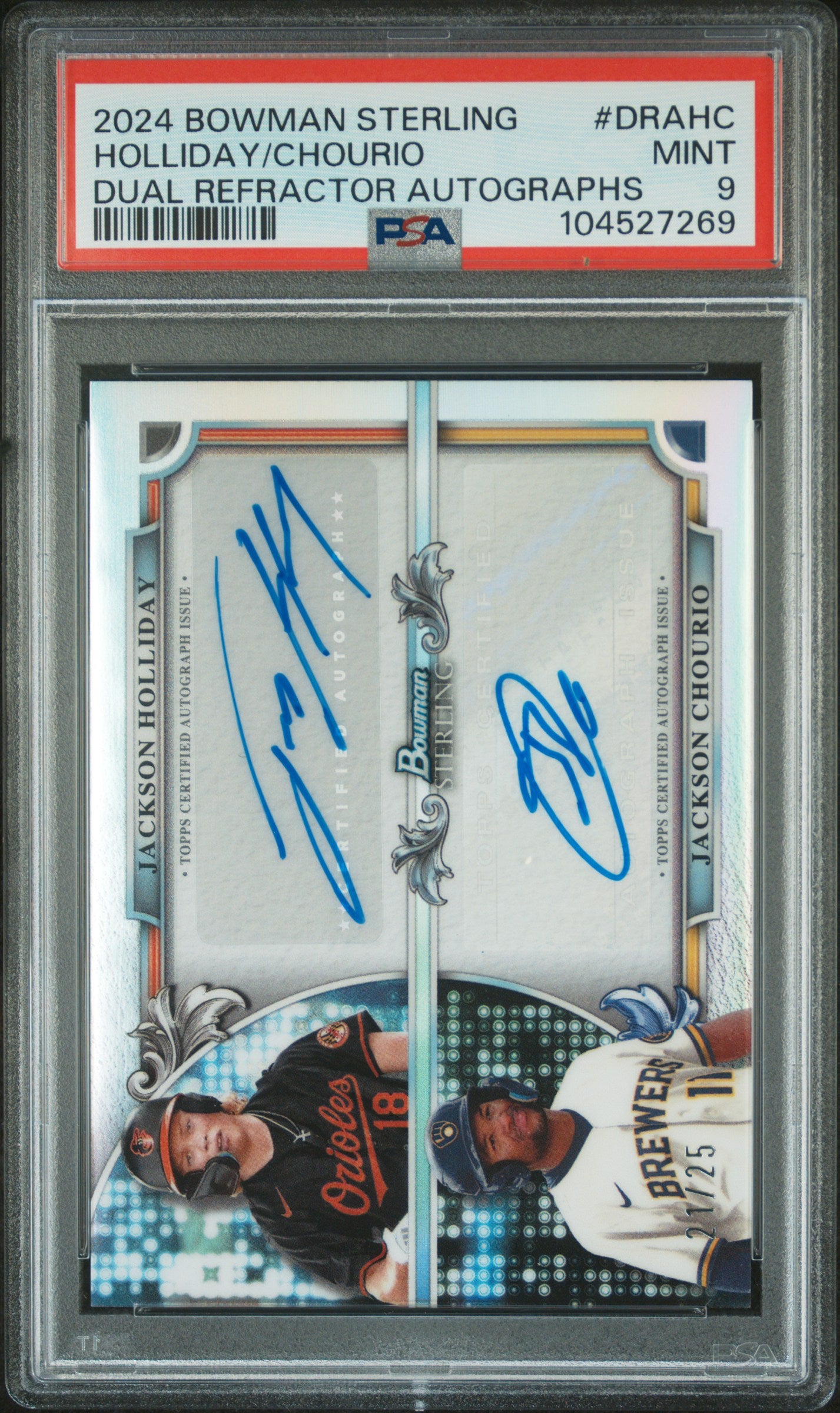 2024 Topps Bowman Sterling Refractor Holliday/Chourio #DRAHC Dual Auto /25 PSA 9