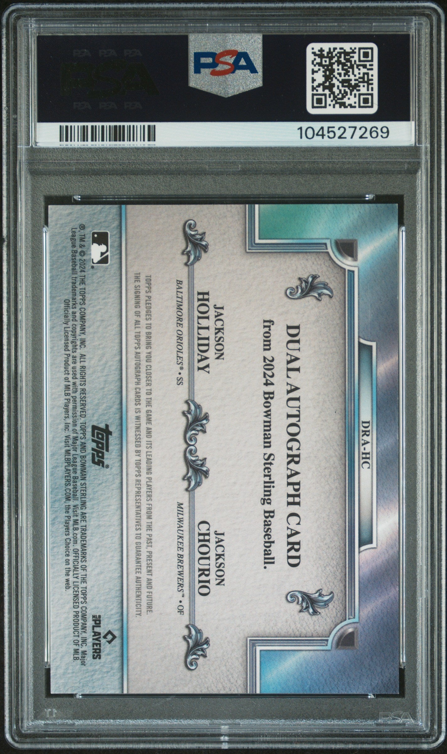 2024 Topps Bowman Sterling Refractor Holliday/Chourio #DRAHC Dual Auto /25 PSA 9