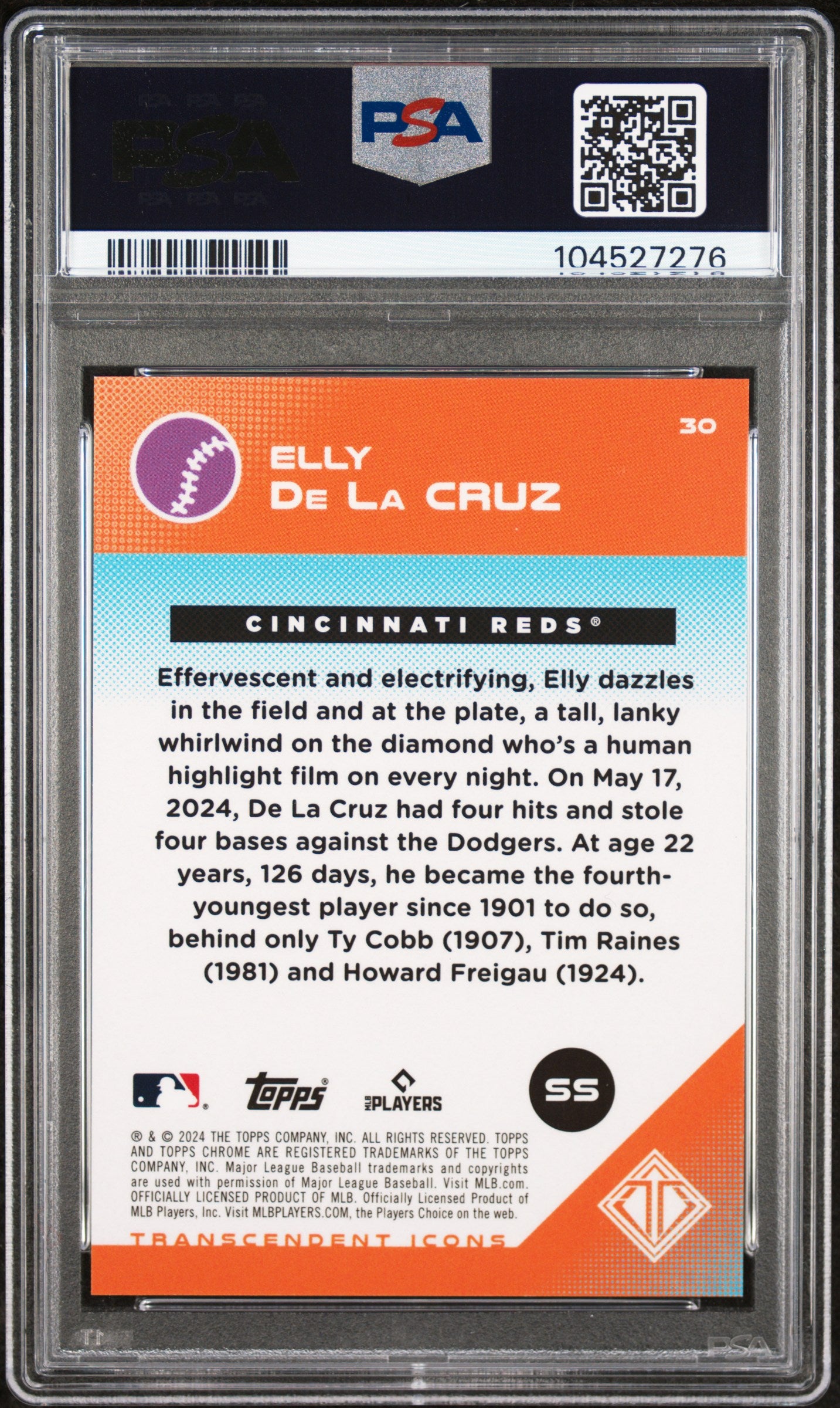 2024 Topps Transcendent Icons Black Refractor Elly De La Cruz #30 RC /10 PSA 9