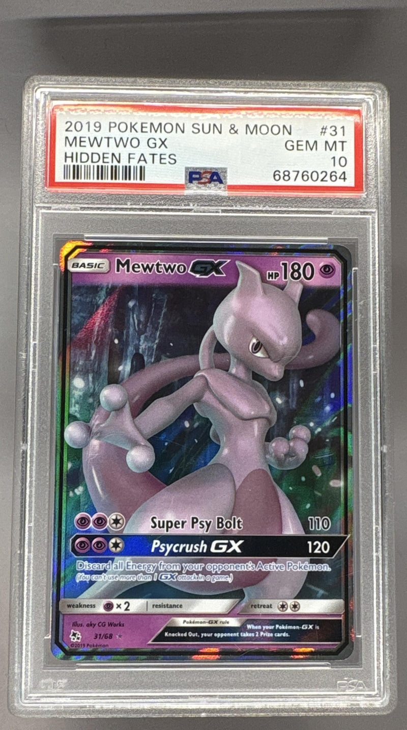 2019 Pokemon Sun and Moon Hidden Fates Mewtwo Gx #31 PSA 10