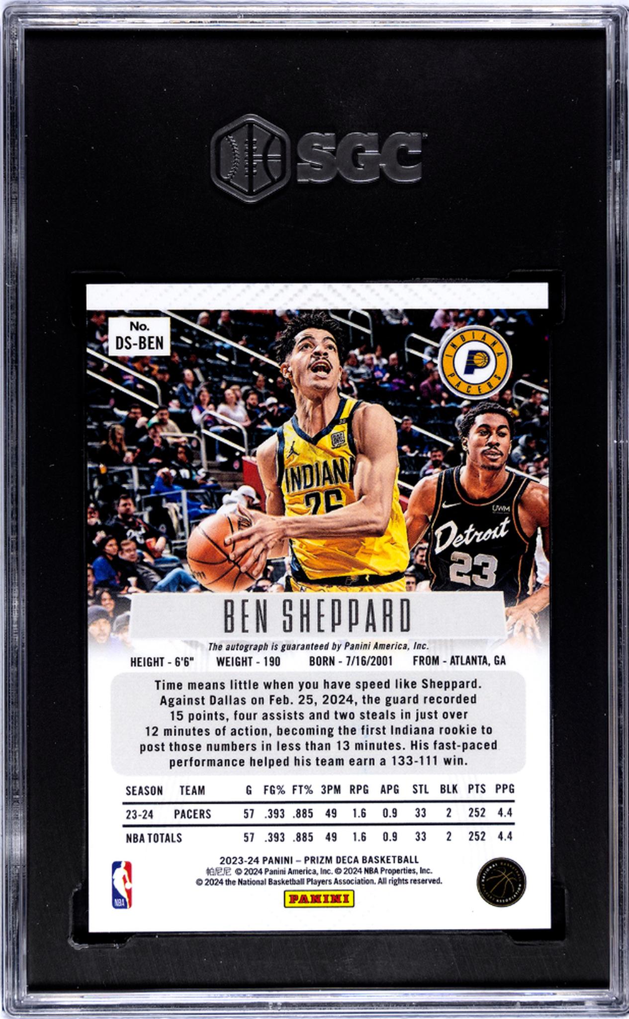 2023-24 Panini Prizm Deca #DS-BEN Ben Sheppard Sigs. SGC 9.5