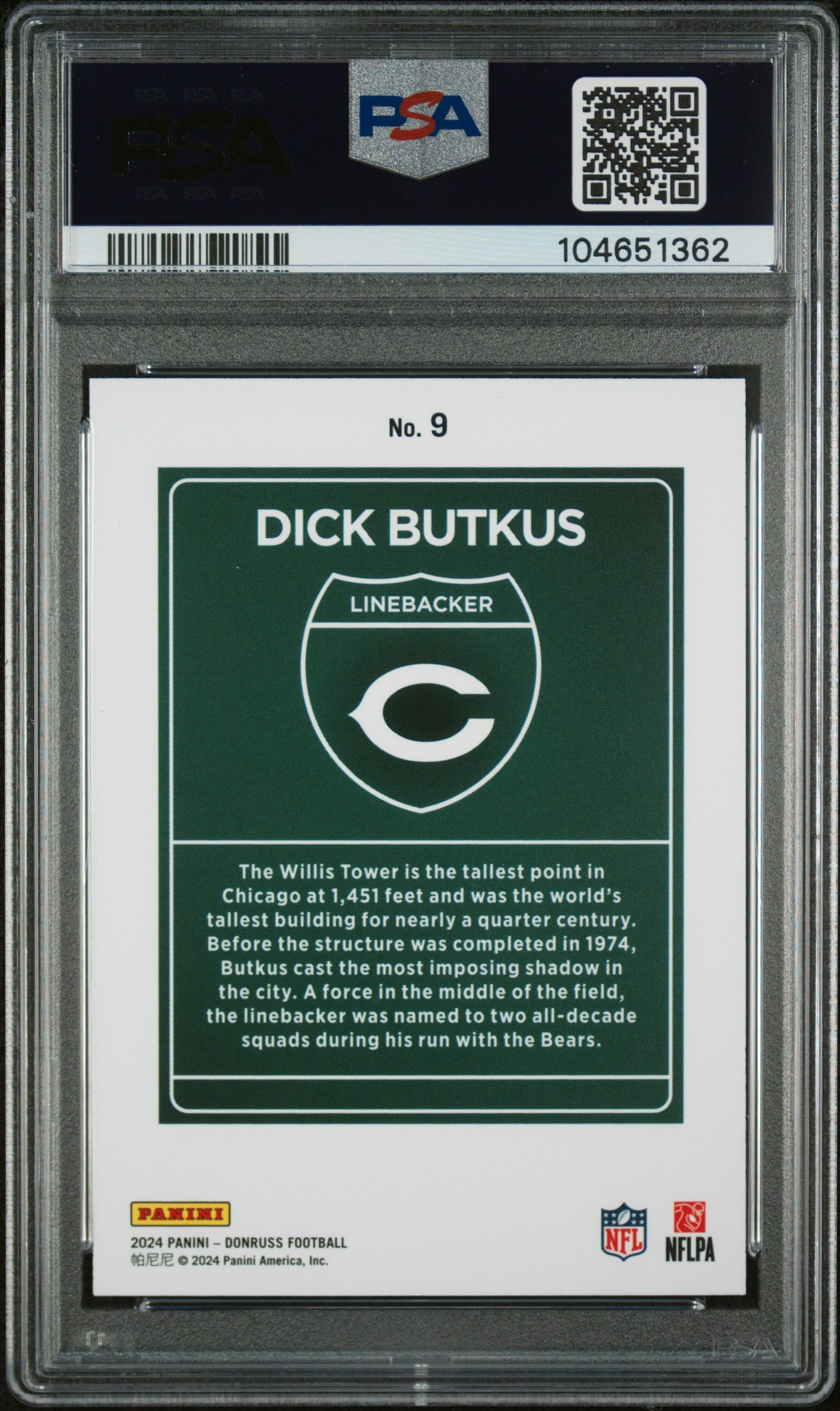 2024 Donruss #9 Dick Butkus Downtown PSA 10