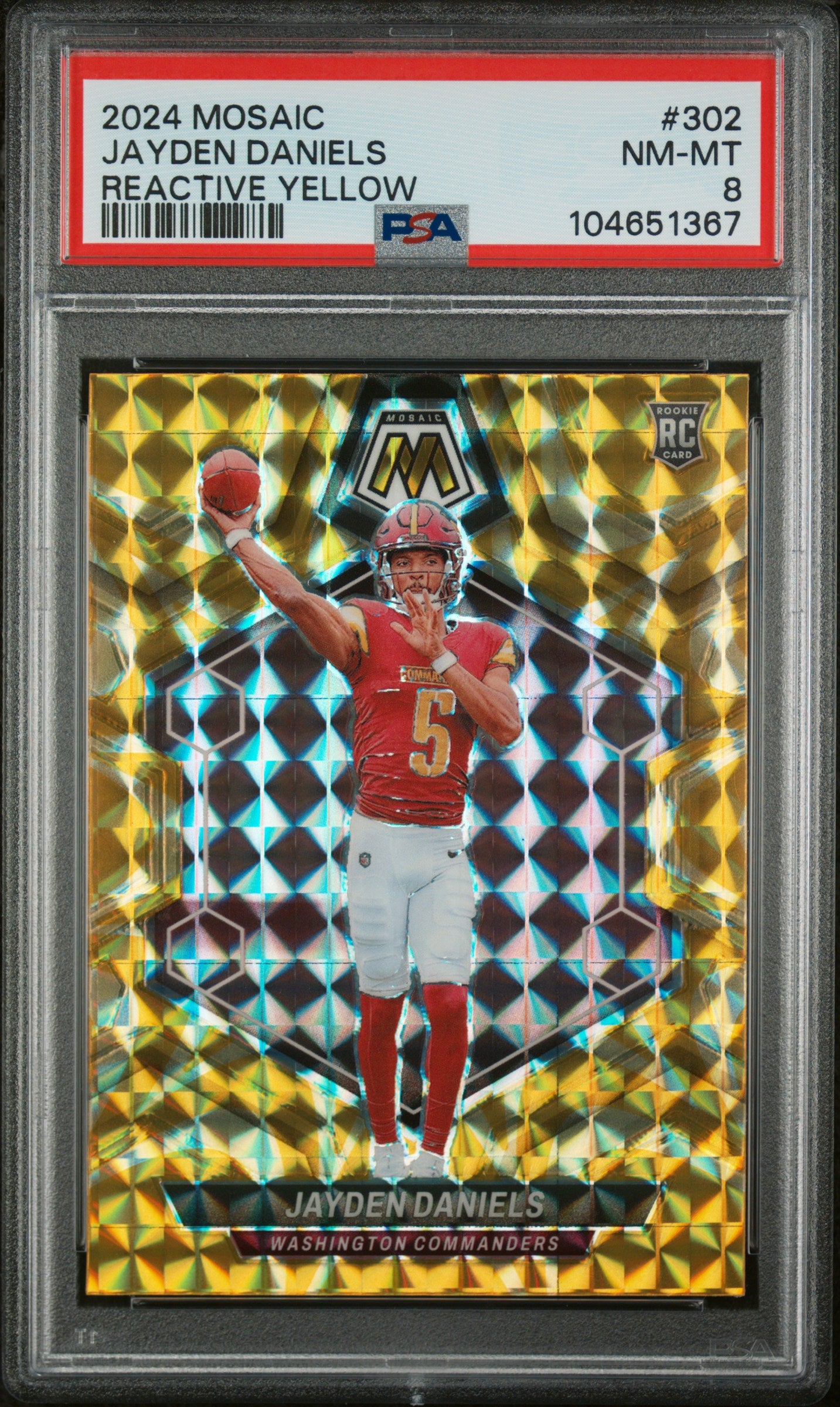 2024 Panini Mosaic Reactive Yellow Prizm Jayden Daniels #302 RC PSA 8