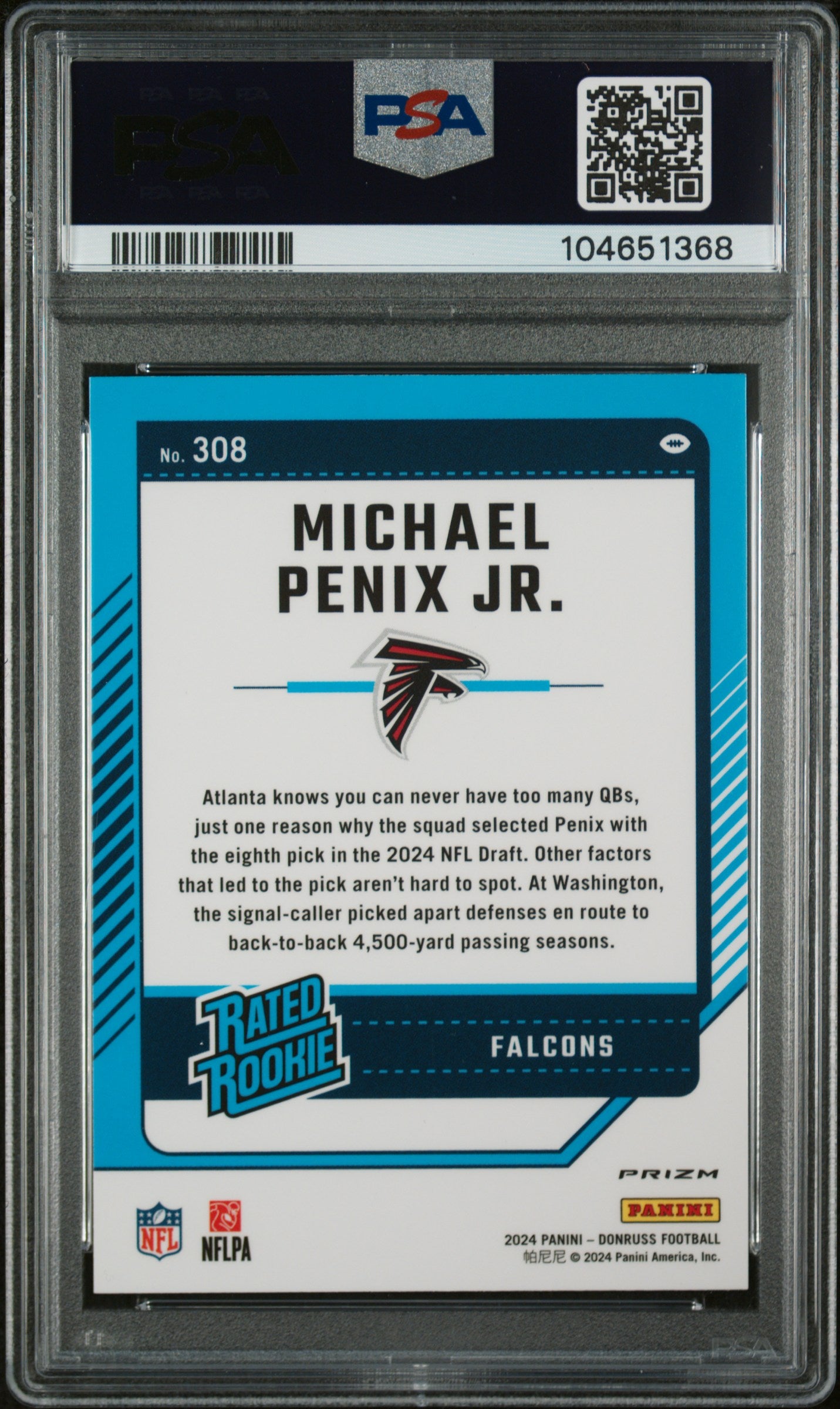 2024 Donruss #308 Michael Penix Jr. Optic Preview PSA 10