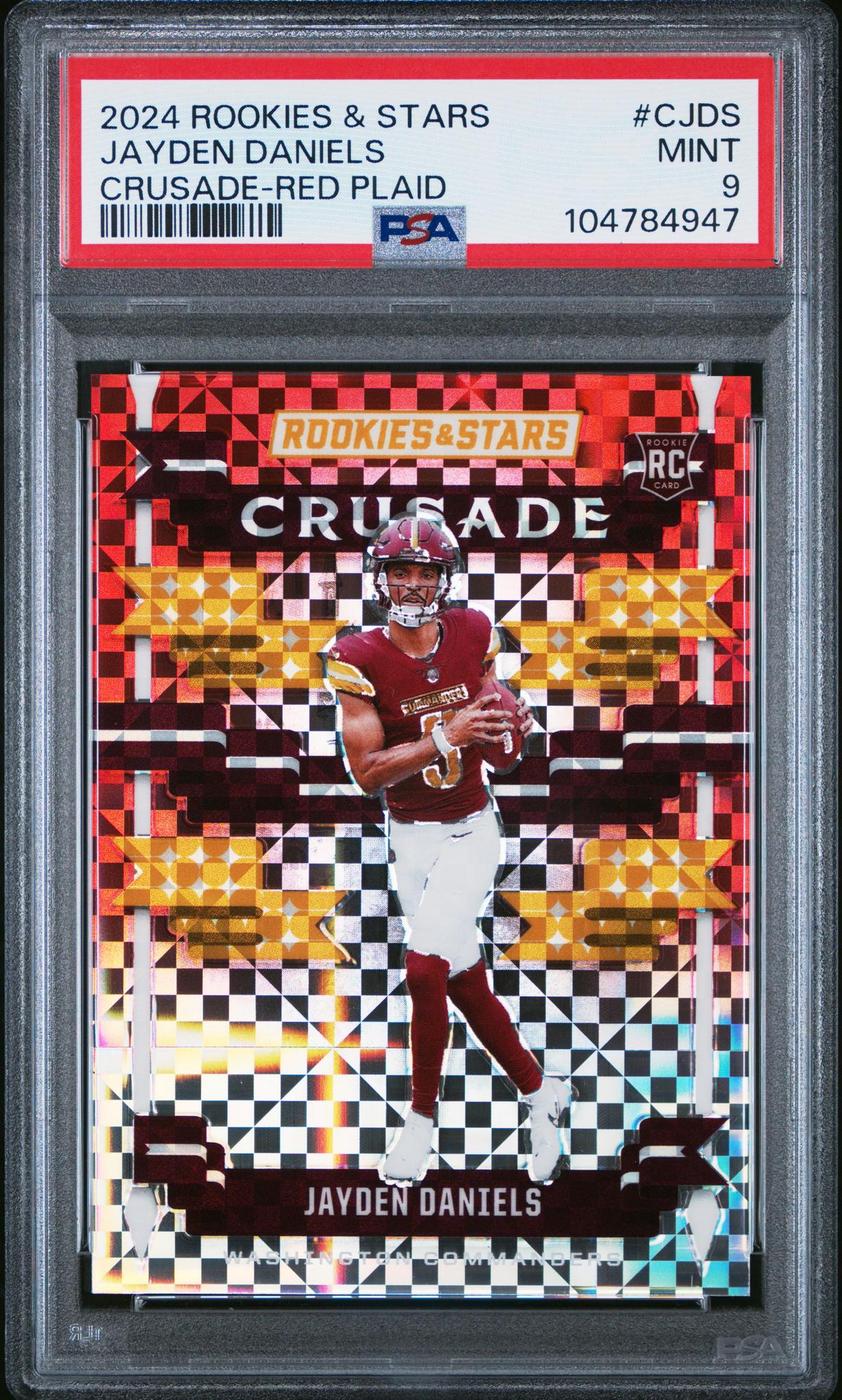 2024 Panini Rookies & Stars Crusade Red Plaid Prizm Jayden Daniels #C-JDS PSA 9