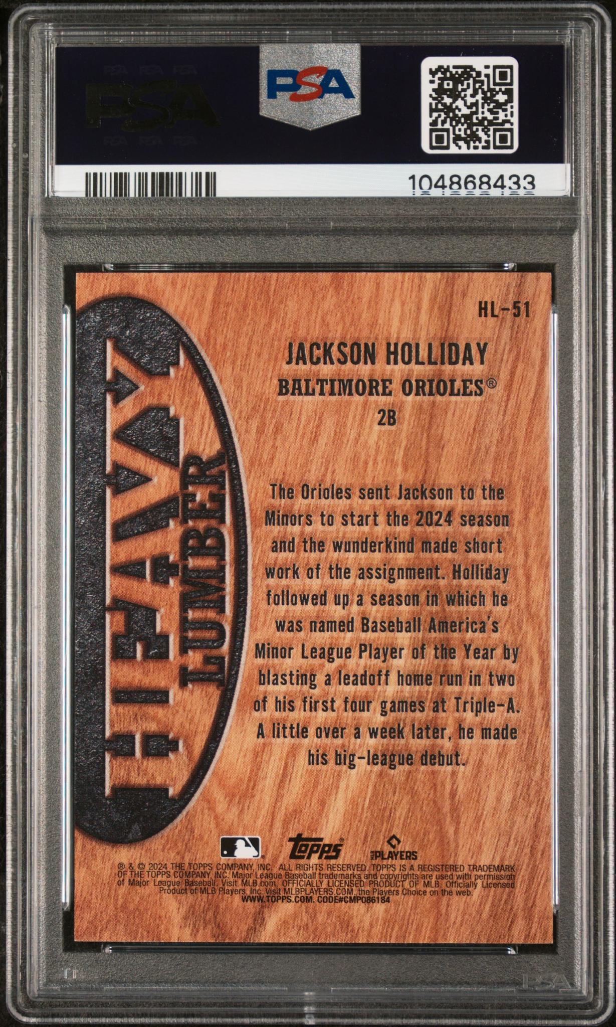 2024 Topps Heavy Lumber Update Jackson Holliday #HL51 PSA 9