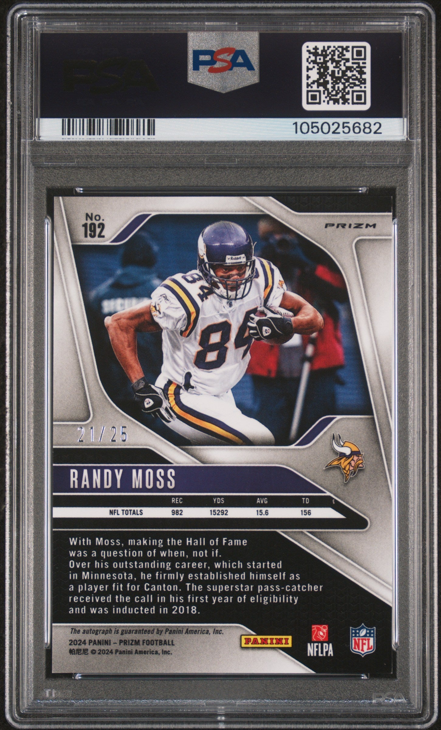 2024 Panini Prizm Choice Randy Moss #192 Auto /25 PSA 9
