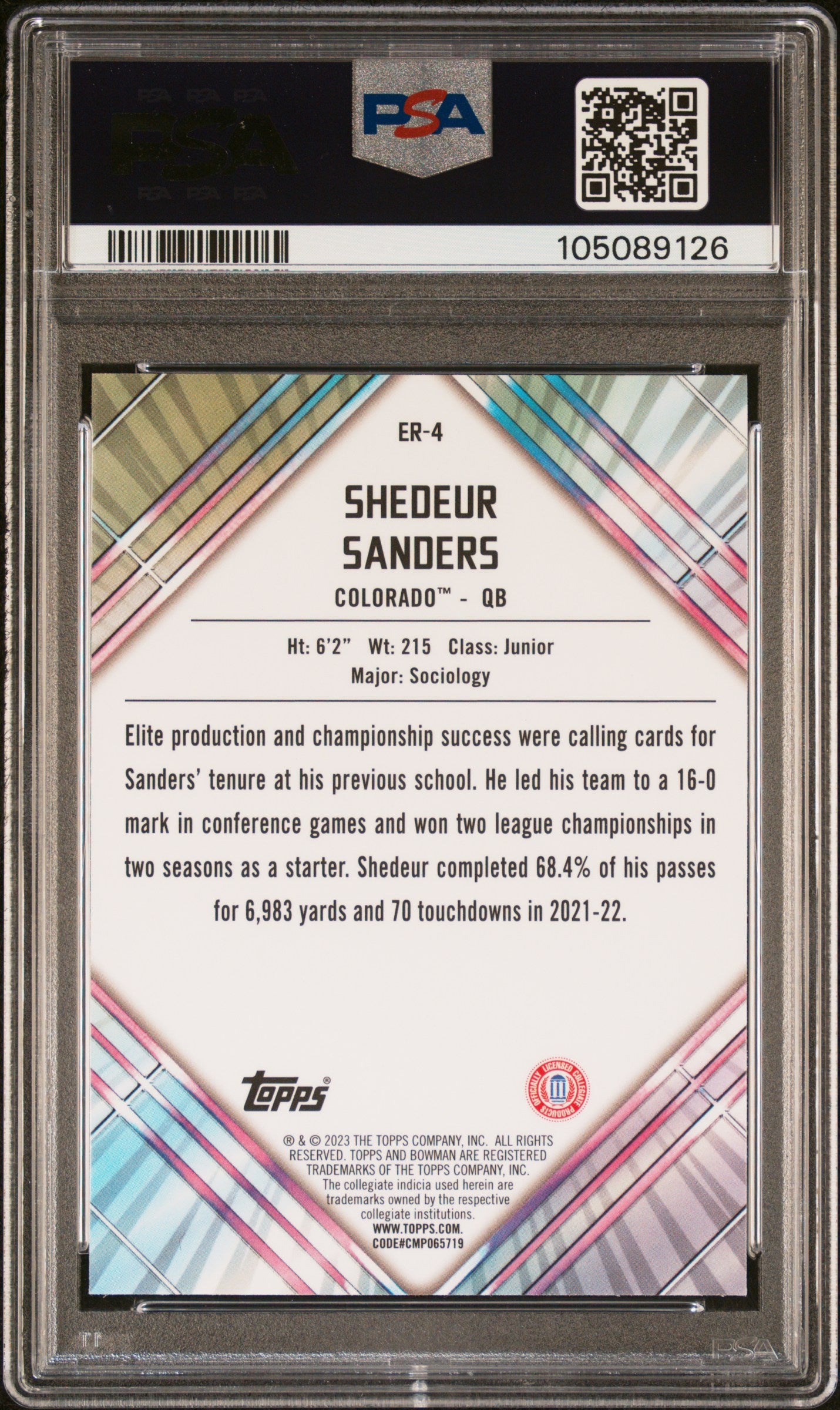 2023 Bowman University Chrome Unexpected Delights Early Risers Shedeur Sanders #ER4 PSA 9