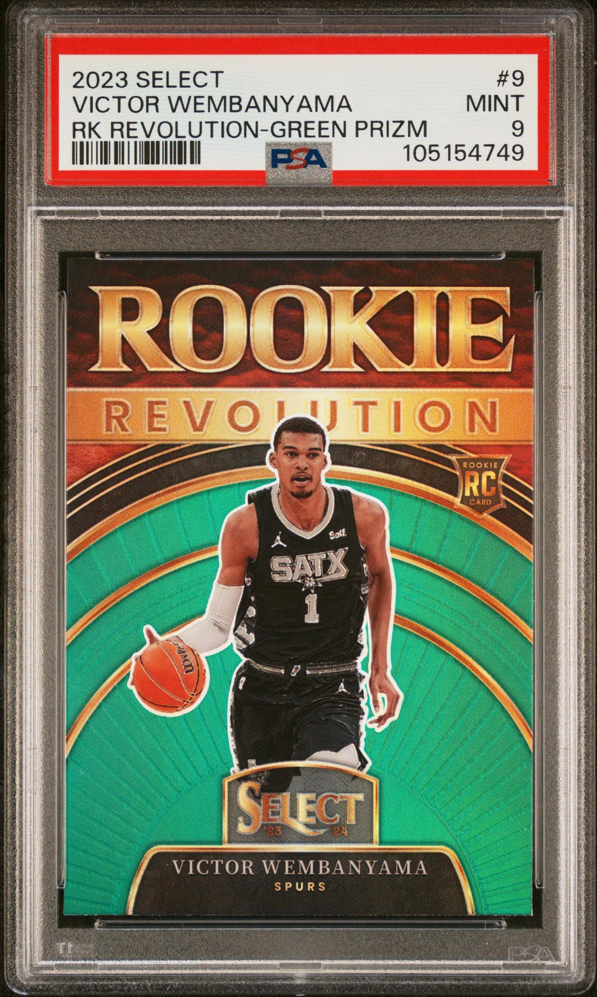 2023 Panini Select Rookie Revolution Green Prizm Victor Wembanyama #9 RC PSA 9