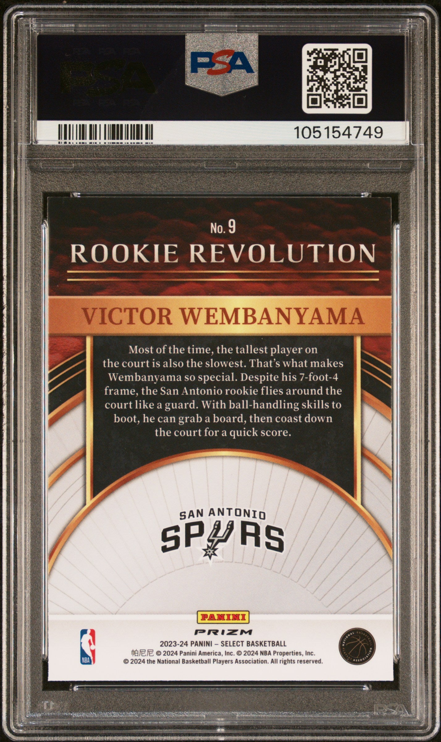 2023 Panini Select Rookie Revolution Green Prizm Victor Wembanyama #9 RC PSA 9