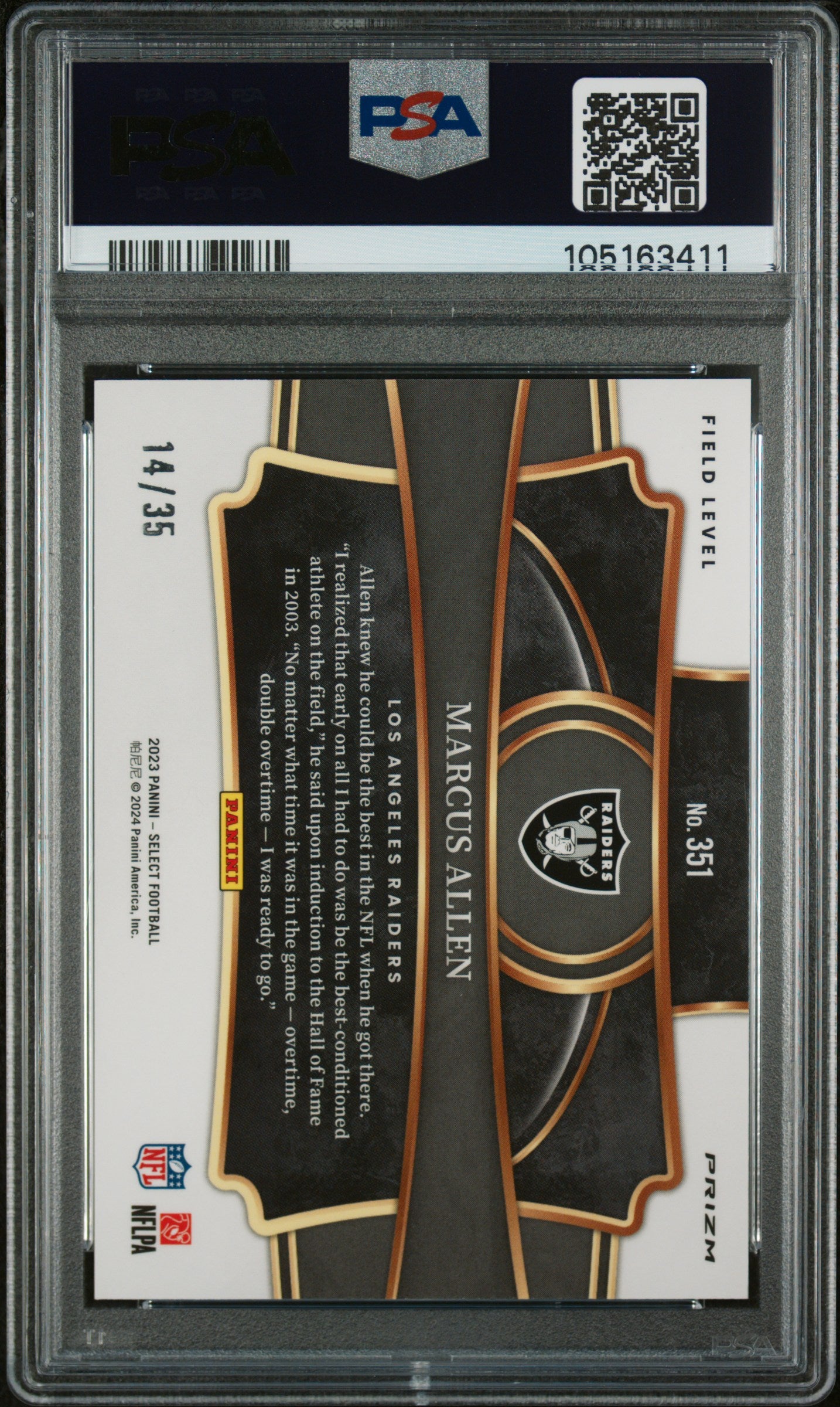 2023 Panini Select White Prizm Marcus Allen #351 /35 PSA 10