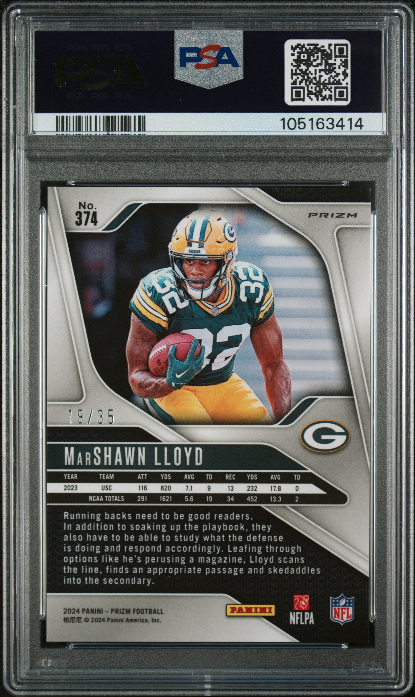 2024 Prizm White Prizm Marshawn Lloyd #374 RC /35 PSA 9
