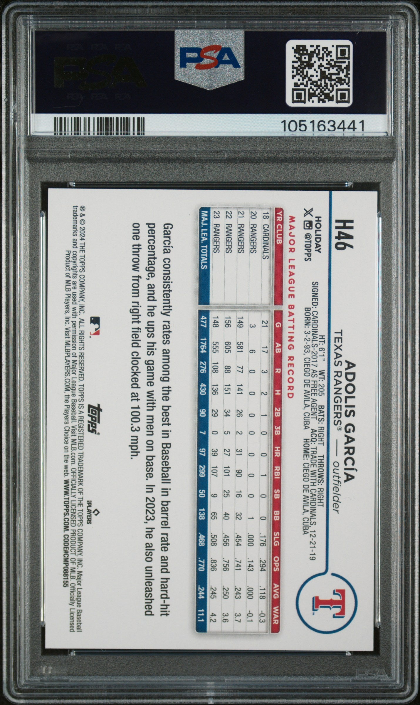 2024 Topps Holiday Adolis Garcia #H46 Variation PSA 9