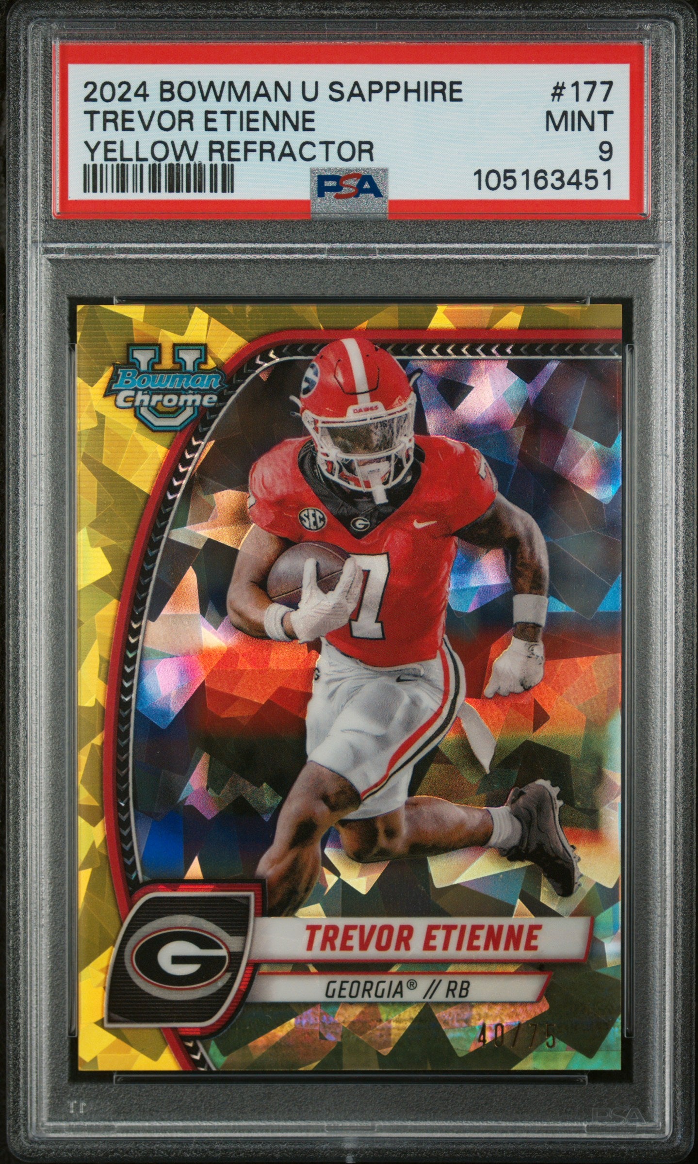 2024 Bowman U Sapphire Yellow Refractor Trevor Etienne #177 /75 PSA 9