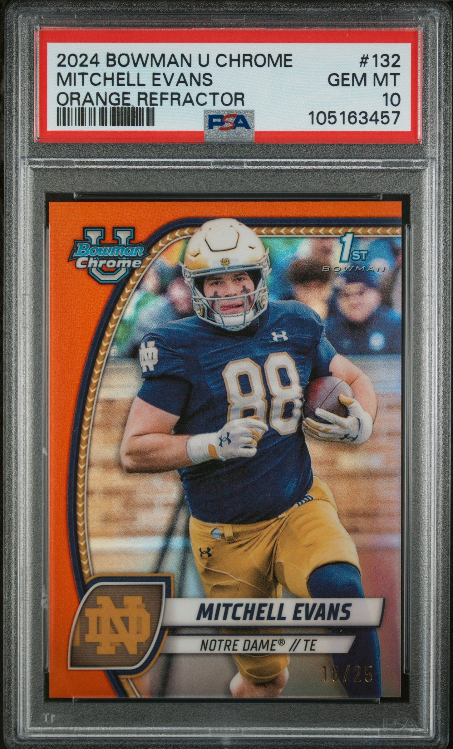 2024 Bowman University Chrome #132 Mitchell Evans Orange Refractor PSA 10