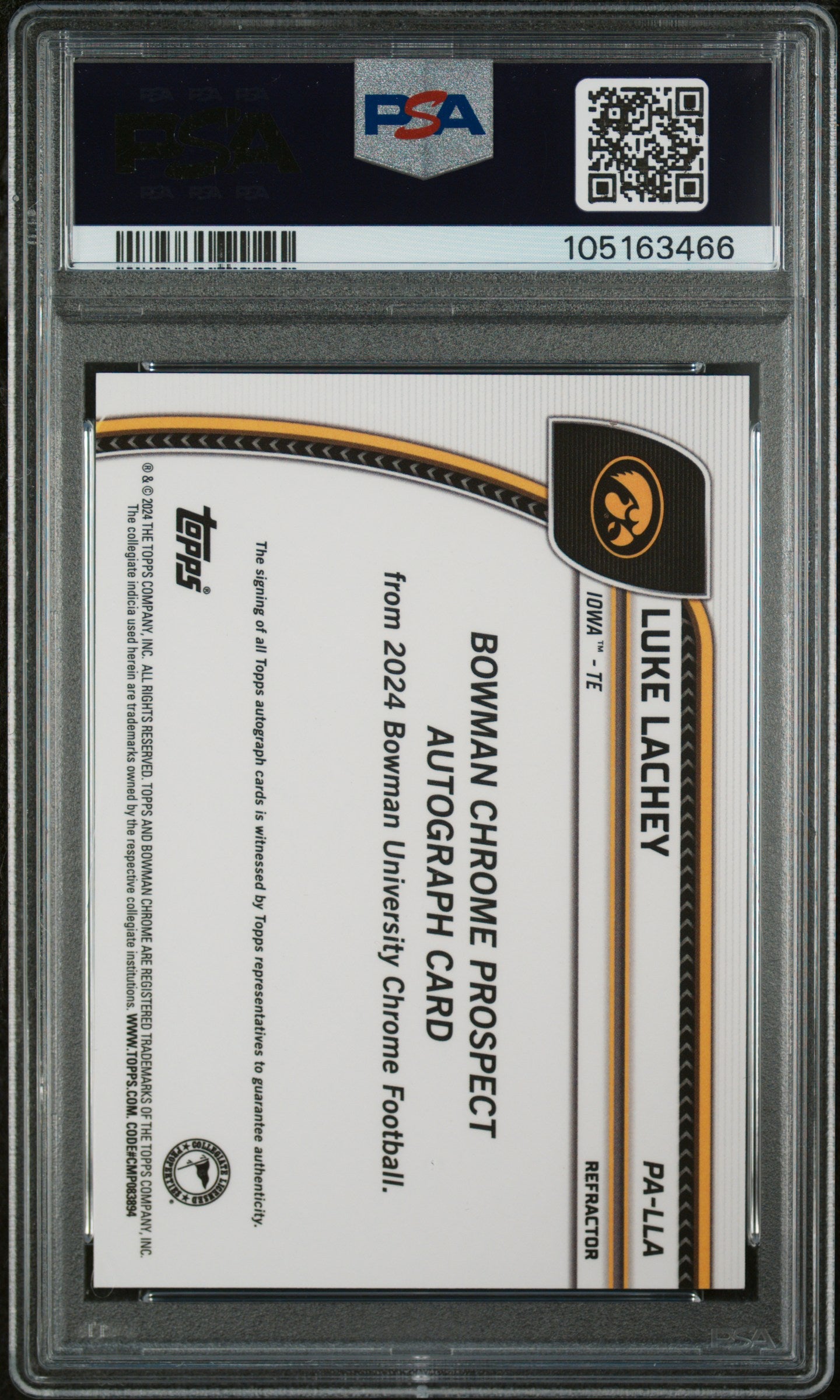 2024 Bowman Chrome Refractor Luke Lachey #PA-LLA Auto /239 PSA 10
